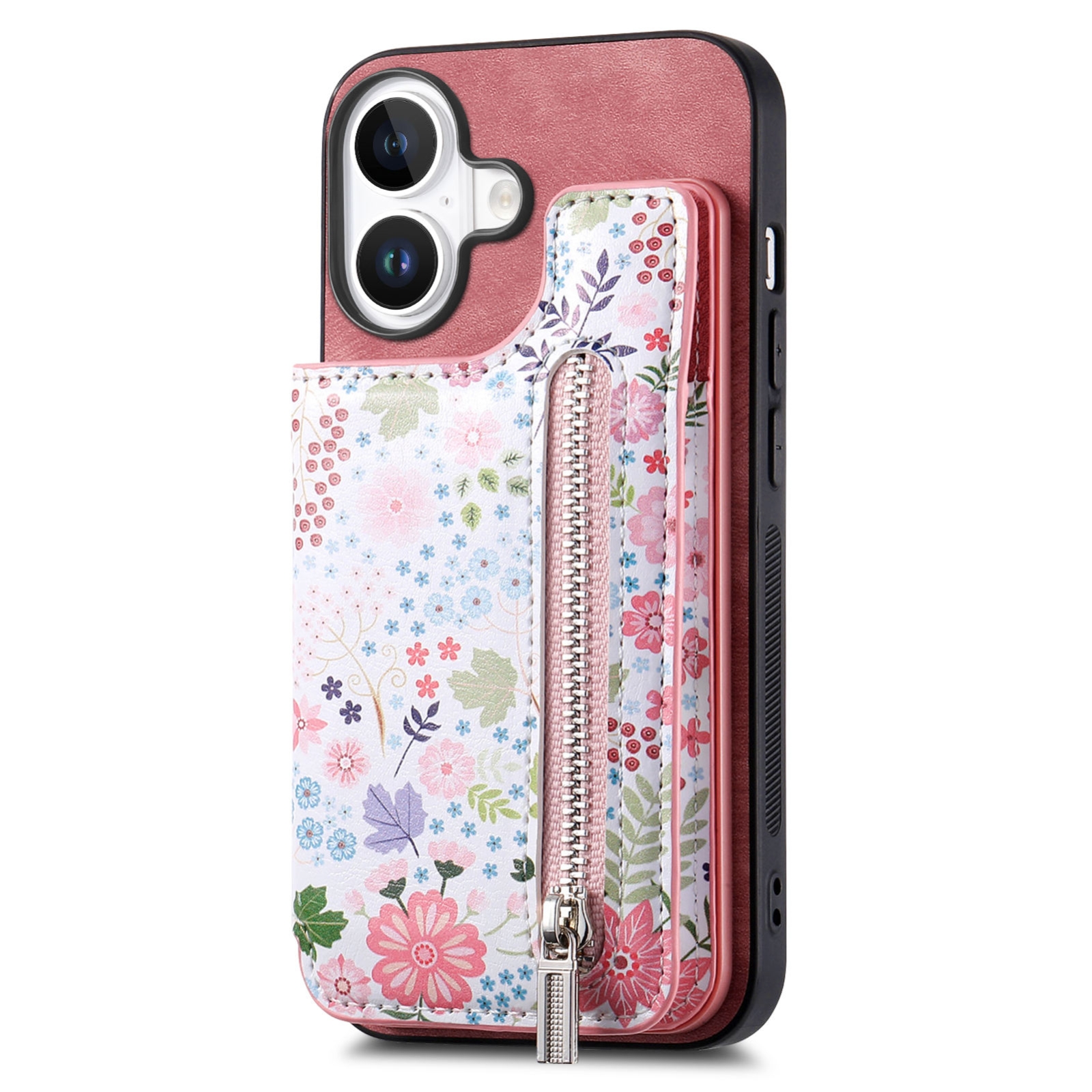 For iPhone 16 Plus Retro Painted Zipper Wallet Back Phone Case(Pink) For iPhone 16 Plus Retro Painted Zipper Wallet Back Phone Case(Pink)