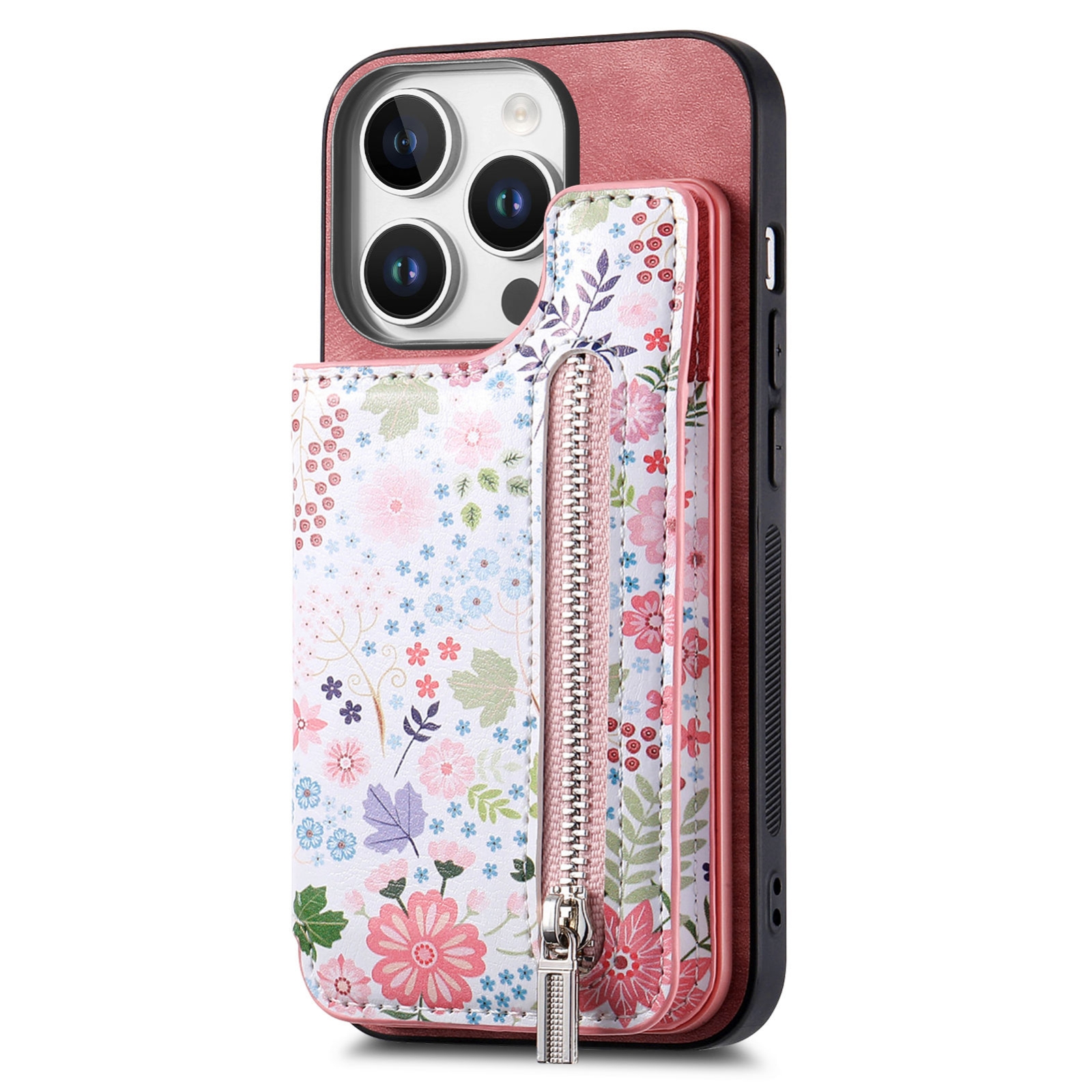 For iPhone 16 Pro Max Retro Painted Zipper Wallet Back Phone Case(Pink) For iPhone 16 Pro Max Retro Painted Zipper Wallet Back Phone Case(Pink)