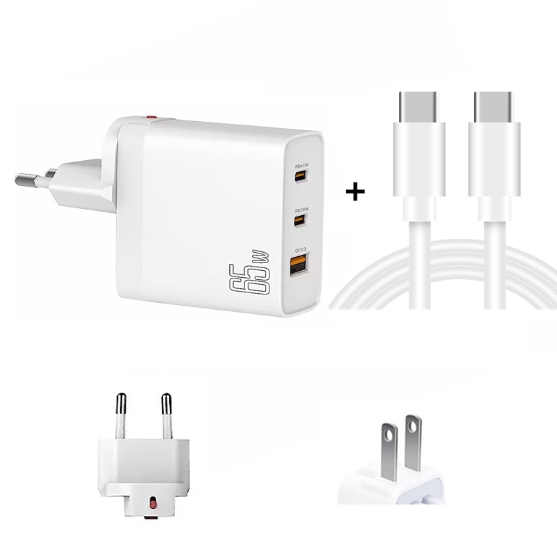 GAN 65W PD45W Dual Type-C / QC3.0 USB Multi Compatible Charger + 2m USB-C to USB-C Data Cable EU + US Plug White GAN 65W PD45W Dual Type-C / QC3.0 USB Multi Compatible Charger + 2m USB-C to USB-C Data Cable EU + US Plug White