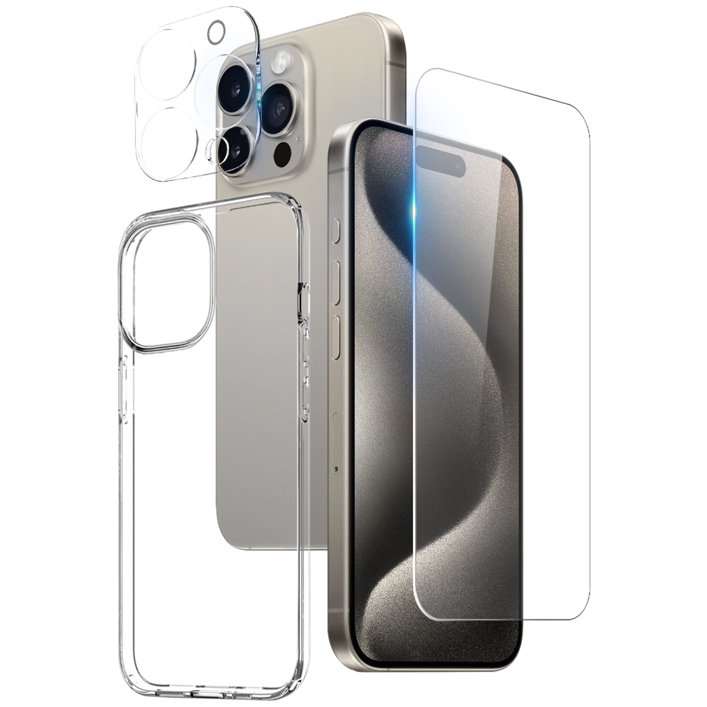For iPhone 15 Pro NORTHJO 3 in 1 TPU Phone Case with Screen Film and Lens Film(Clear) For iPhone 15 Pro NORTHJO 3 in 1 TPU Phone Case with Screen Film and Lens Film(Clear)