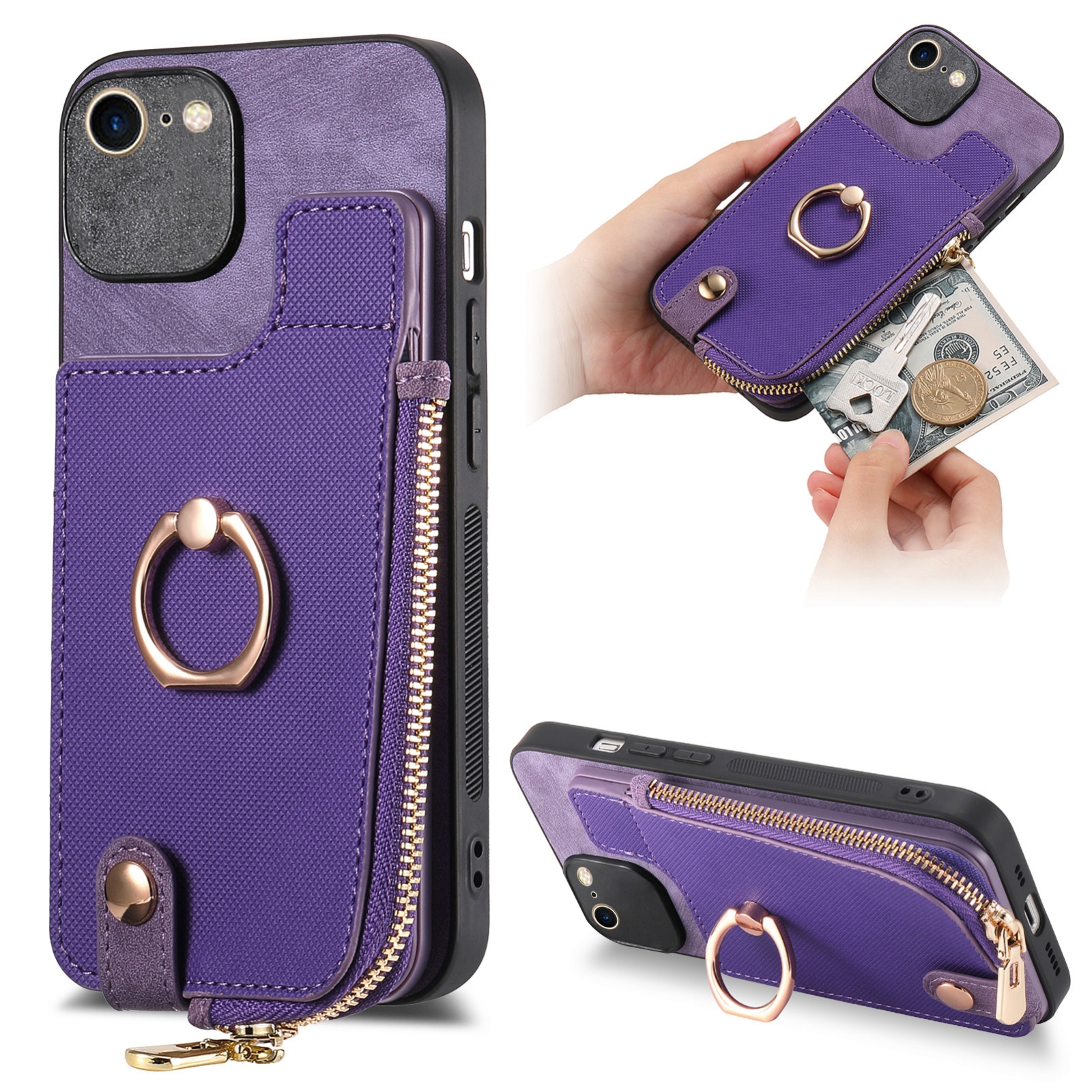 For iPhone 7 / 8 / SE 2022 Cross Leather Ring Vertical Zipper Wallet Back Phone Case(Purple) For iPhone 7 / 8 / SE 2022 Cross Leather Ring Vertical Zipper Wallet Back Phone Case(Purple)