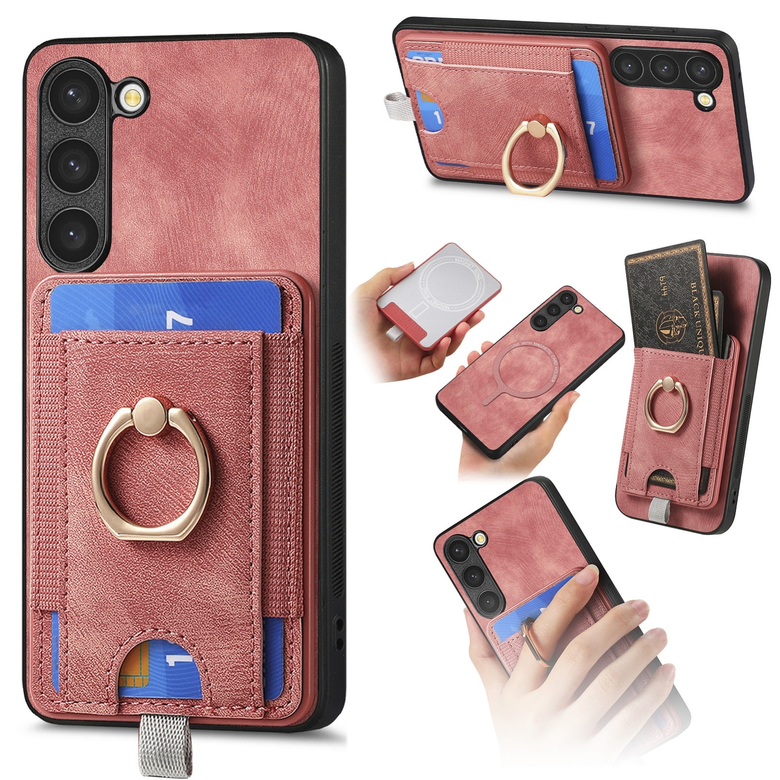 For Samsung Galaxy S23+ 5G Retro Splitable Magnetic Card Bag Leather Phone Case(Pink) For Samsung Galaxy S23+ 5G Retro Splitable Magnetic Card Bag Leather Phone Case(Pink)