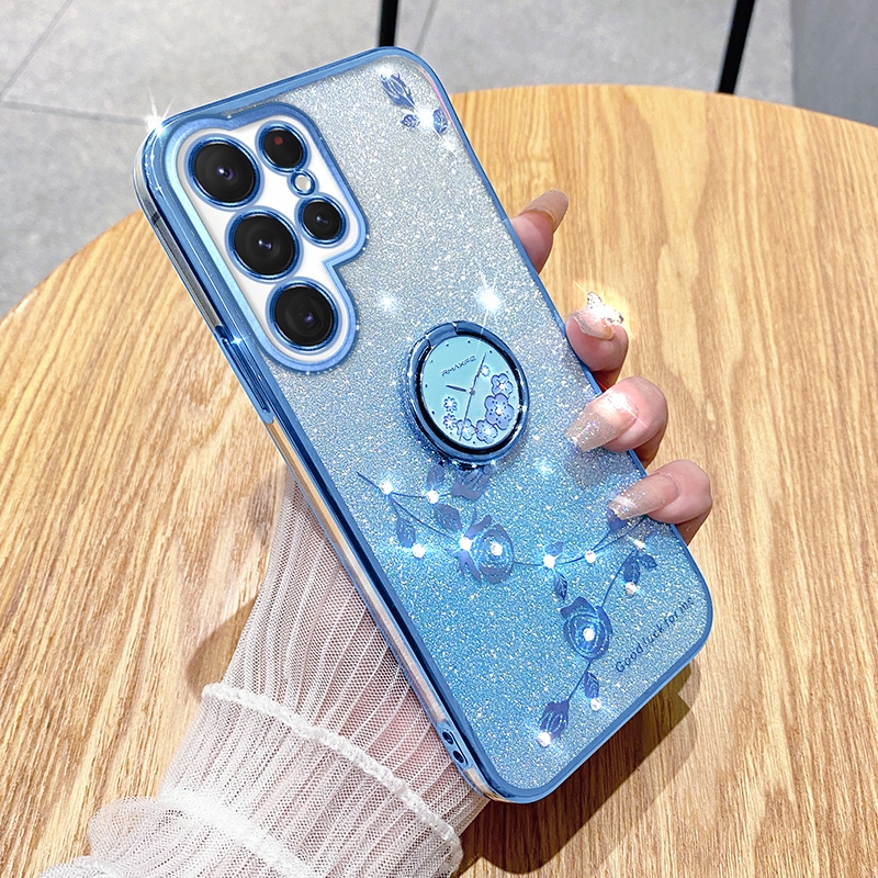 For Samsung Galaxy S24 Ultra 5G Gradient Glitter Immortal Flower Ring All-inclusive Phone Case(Blue) For Samsung Galaxy S24 Ultra 5G Gradient Glitter Immortal Flower Ring All-inclusive Phone Case(Blue)