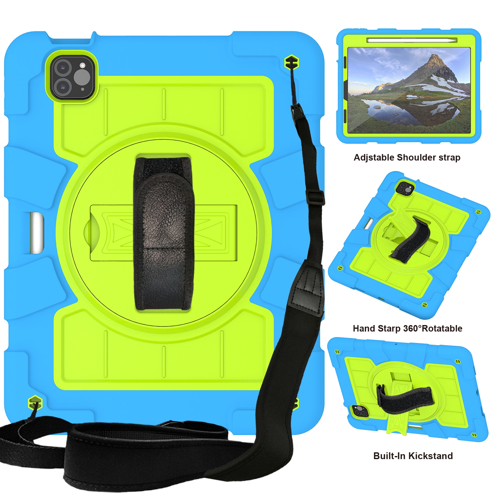For iPad Pro 11 2018 / 2020 Silicone Hybrid PC Shockproof Tablet Case with Shoulder Strap(Bluish-Green) For iPad Pro 11 2018 / 2020 Silicone Hybrid PC Shockproof Tablet Case with Shoulder Strap(Bluish-Green)