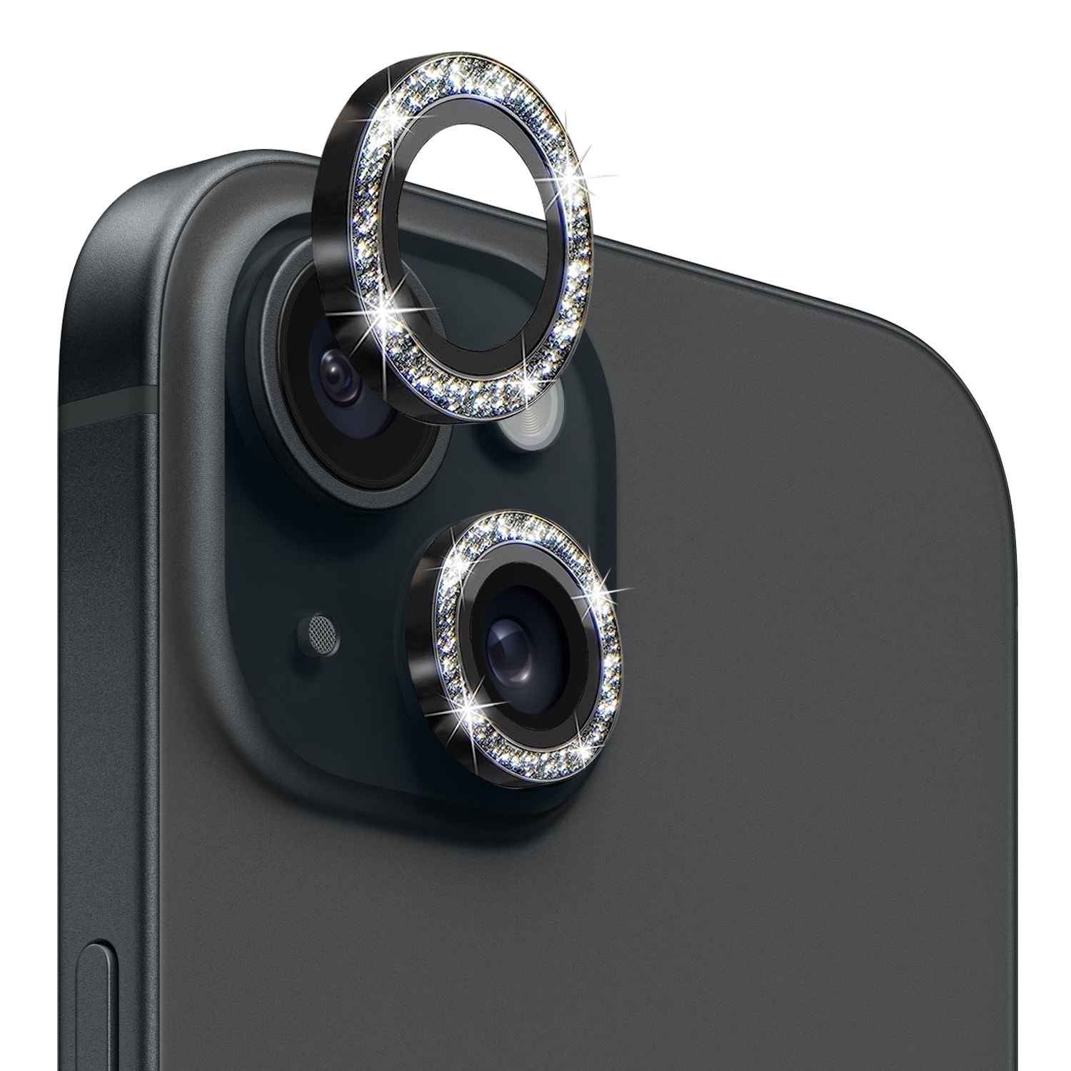 For iPhone 15 / 15 Plus NORTHJO Camera Lens Protector Tempered Glass Bling Glitter Metal Ring Film(Black) For iPhone 15 / 15 Plus NORTHJO Camera Lens Protector Tempered Glass Bling Glitter Metal Ring Film(Black)