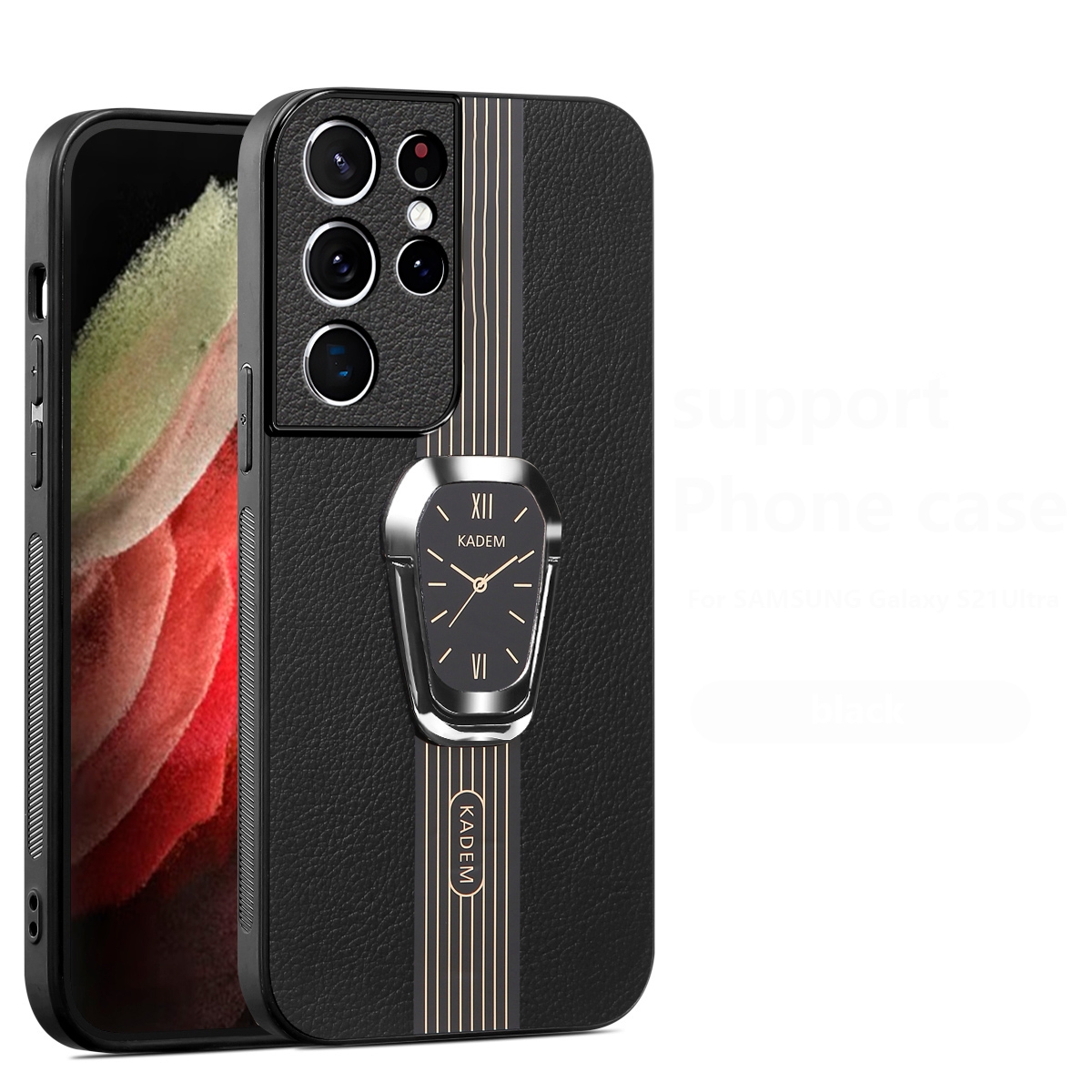 For Samsung Galaxy S21 Ultra 5G Magnetic Litchi Leather Back Phone Case with Holder(Black) For Samsung Galaxy S21 Ultra 5G Magnetic Litchi Leather Back Phone Case with Holder(Black)