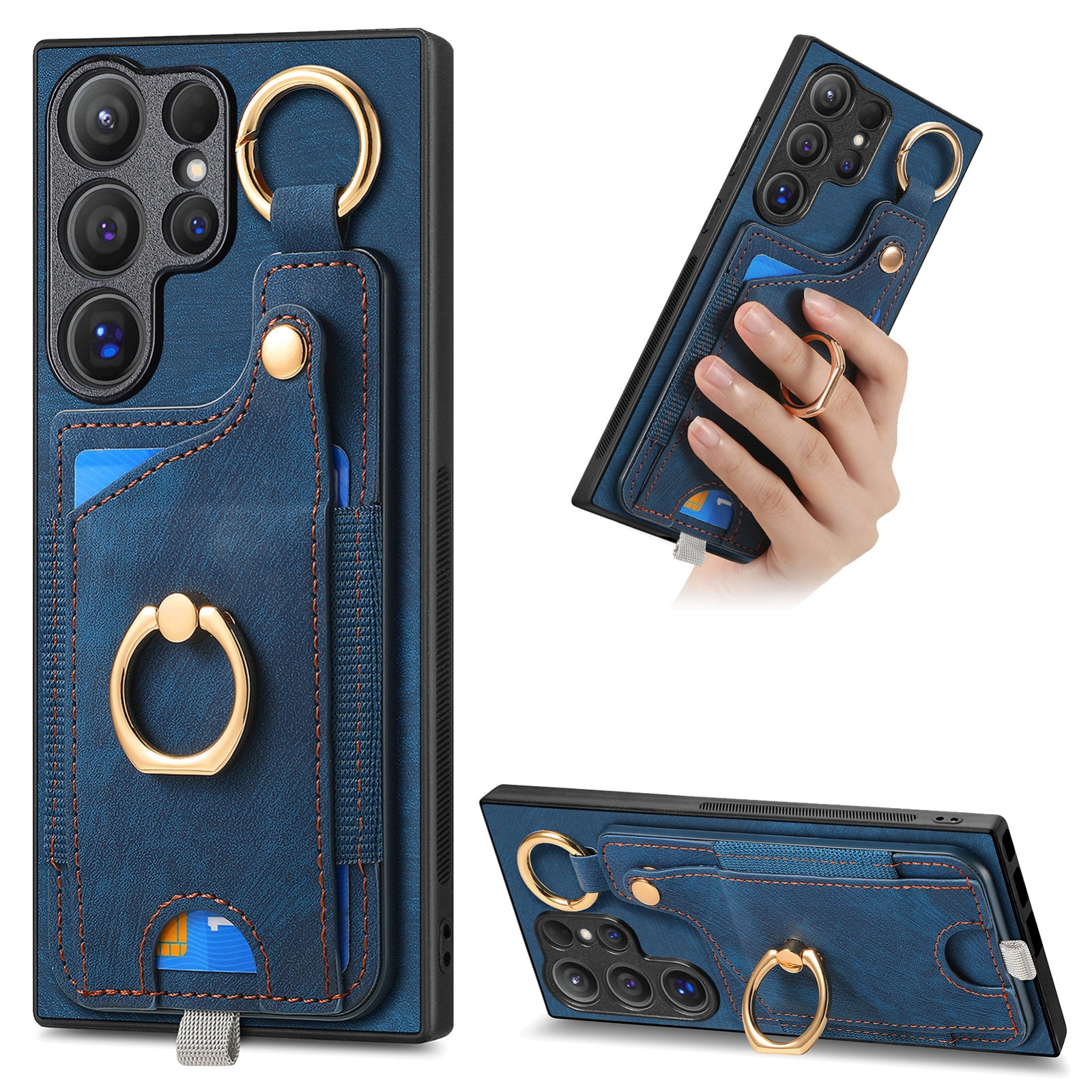 For Samsung Galaxy S21 Ultra 5G Retro Skin-feel Ring Card Bag Phone Case with Hang Loop(Blue) For Samsung Galaxy S21 Ultra 5G Retro Skin-feel Ring Card Bag Phone Case with Hang Loop(Blue)