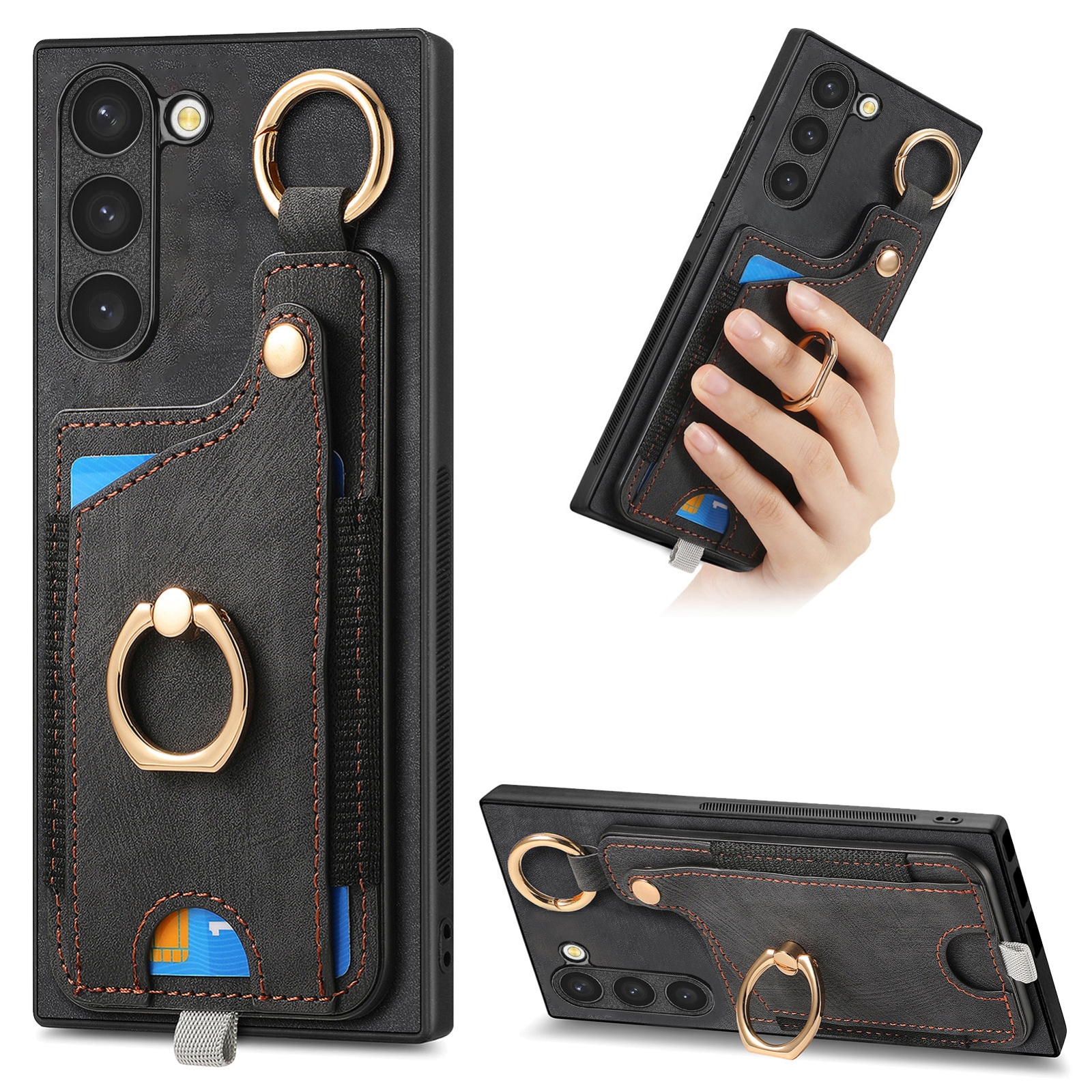 For Samsung Galaxy S23+ 5G Retro Skin-feel Ring Card Bag Phone Case with Hang Loop(Black) For Samsung Galaxy S23+ 5G Retro Skin-feel Ring Card Bag Phone Case with Hang Loop(Black)