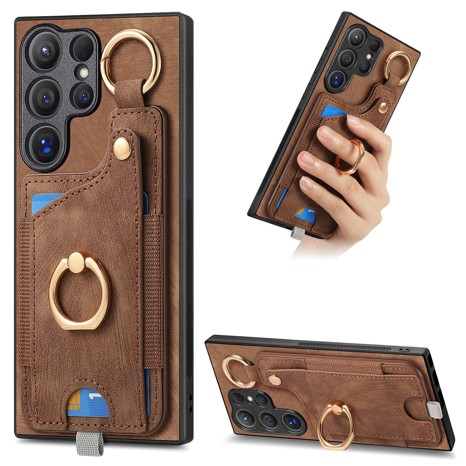 For Samsung Galaxy S23 Ultra 5G Retro Skin-feel Ring Card Bag Phone Case with Hang Loop(Brown) For Samsung Galaxy S23 Ultra 5G Retro Skin-feel Ring Card Bag Phone Case with Hang Loop(Brown)