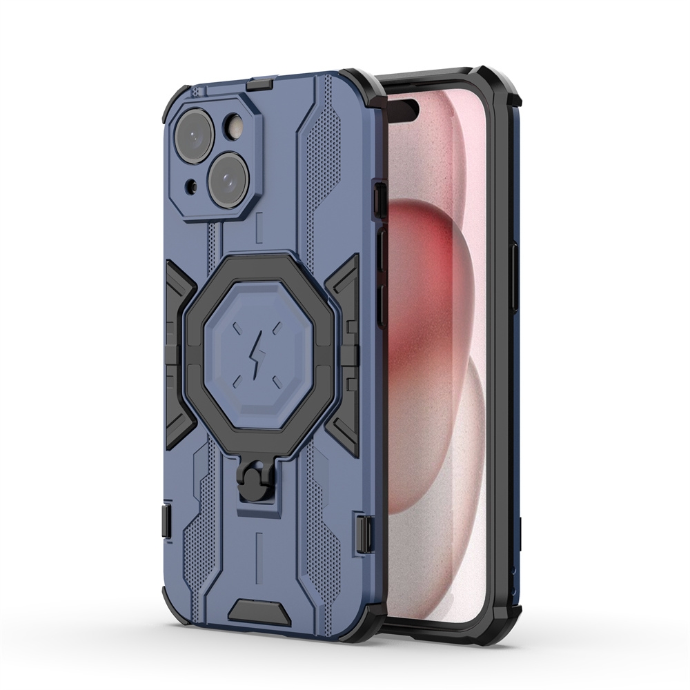 For iPhone 15 Supersonic Armor Holder PC Hybrid TPU Phone Case(Blue) For iPhone 15 Supersonic Armor Holder PC Hybrid TPU Phone Case(Blue)