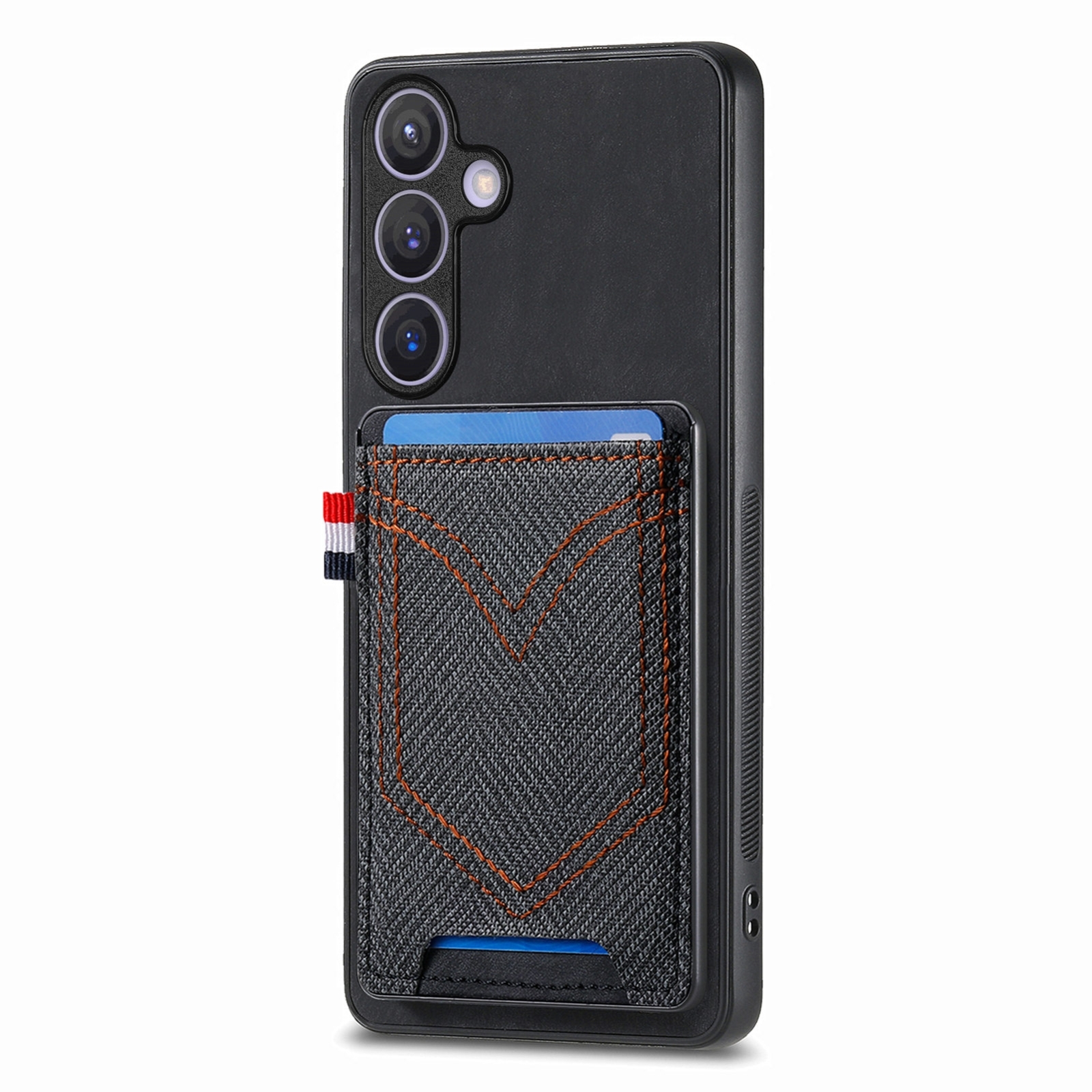For Samsung Galaxy S25 5G Denim Texture Leather Skin Phone Case with Card Slot(Black) For Samsung Galaxy S25 5G Denim Texture Leather Skin Phone Case with Card Slot(Black)