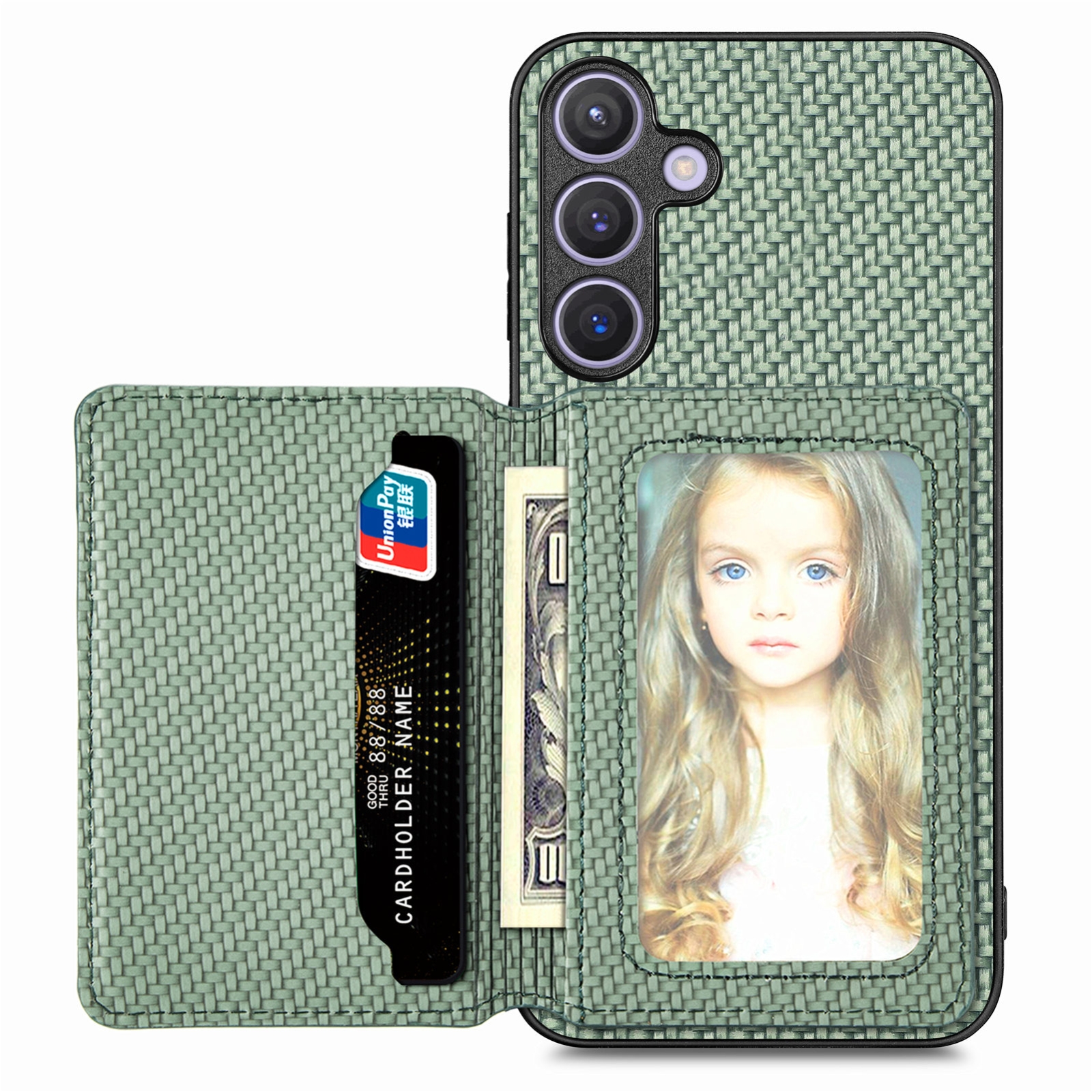 For Samsung Galaxy S24 5G Carbon Fiber Magnetic Card Wallet RFID Blocking Phone Case(Green) For Samsung Galaxy S24 5G Carbon Fiber Magnetic Card Wallet RFID Blocking Phone Case(Green)