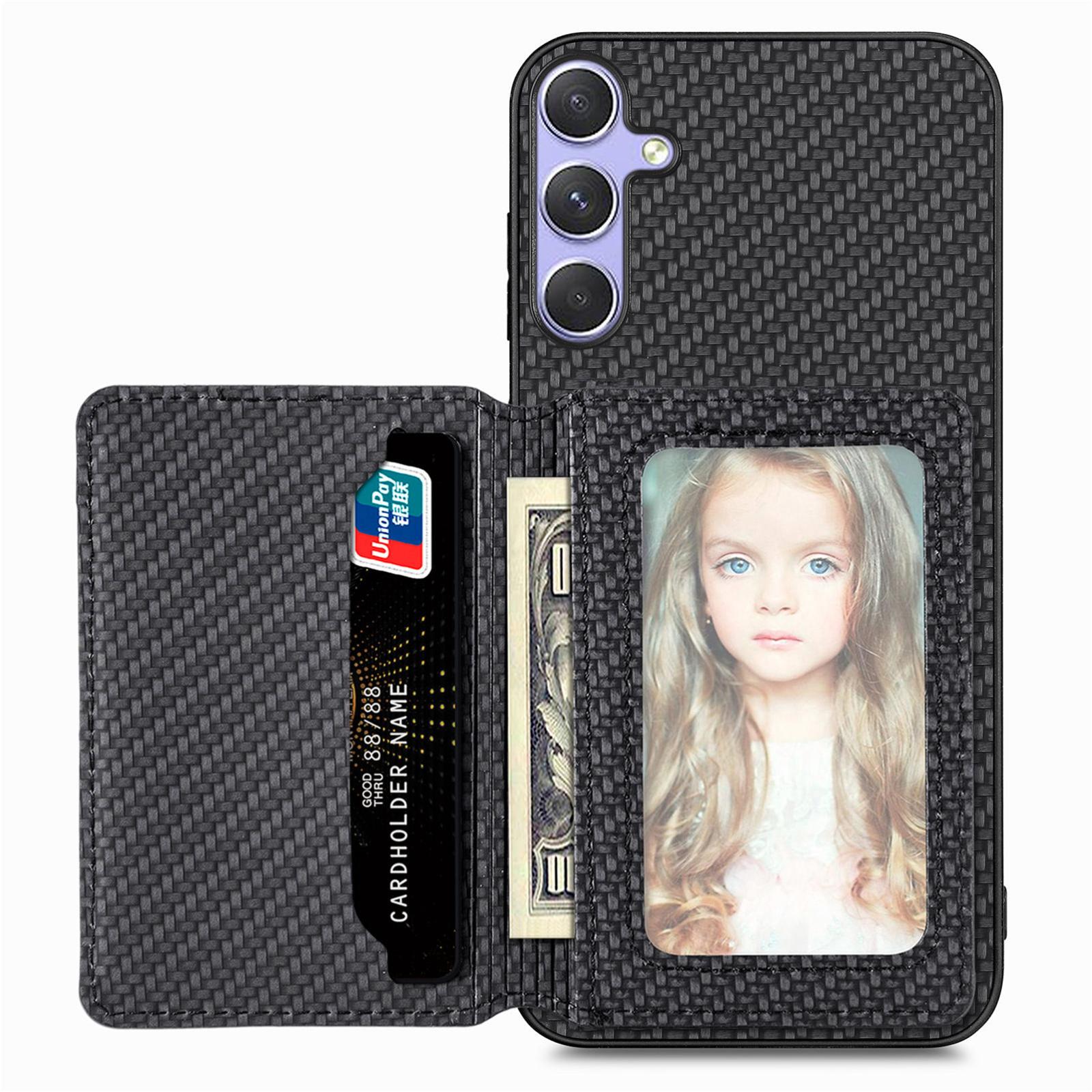 For Samsung Galaxy S25 5G Carbon Fiber Magnetic Card Wallet RFID Blocking Phone Case(Black) For Samsung Galaxy S25 5G Carbon Fiber Magnetic Card Wallet RFID Blocking Phone Case(Black)
