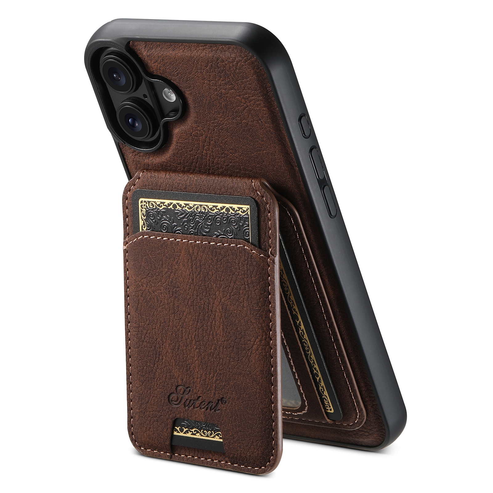 For iPhone 16 Plus Suteni H16 Litchi Texture Leather Detachable Wallet Back Phone Case(Brown) For iPhone 16 Plus Suteni H16 Litchi Texture Leather Detachable Wallet Back Phone Case(Brown)