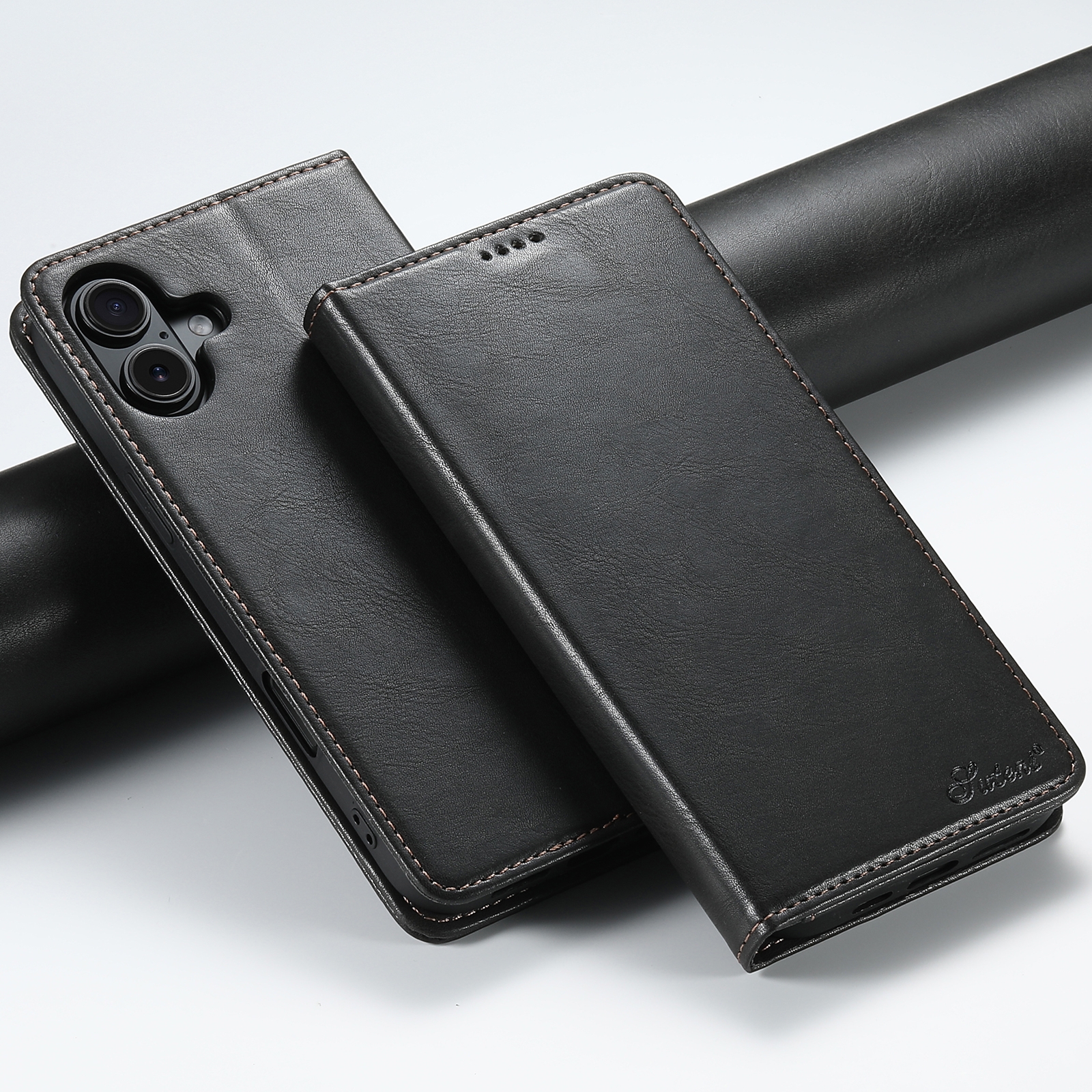 For iPhone 16 Suteni J02 Oil Wax Wallet Leather Phone Case(Black) For iPhone 16 Suteni J02 Oil Wax Wallet Leather Phone Case(Black)