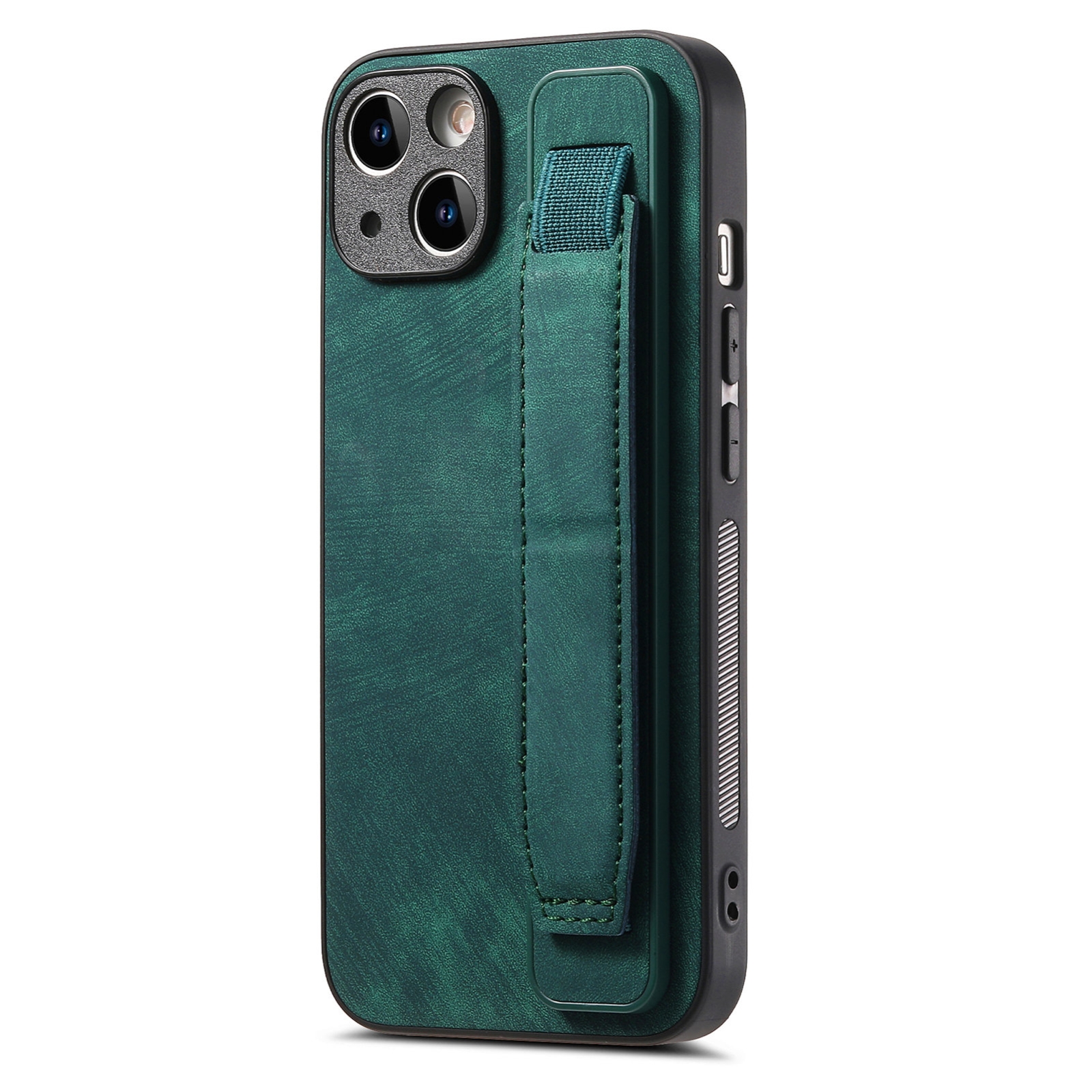 For iPhone 14 Plus Retro Wristband Holder Leather Back Phone Case(Green) For iPhone 14 Plus Retro Wristband Holder Leather Back Phone Case(Green)