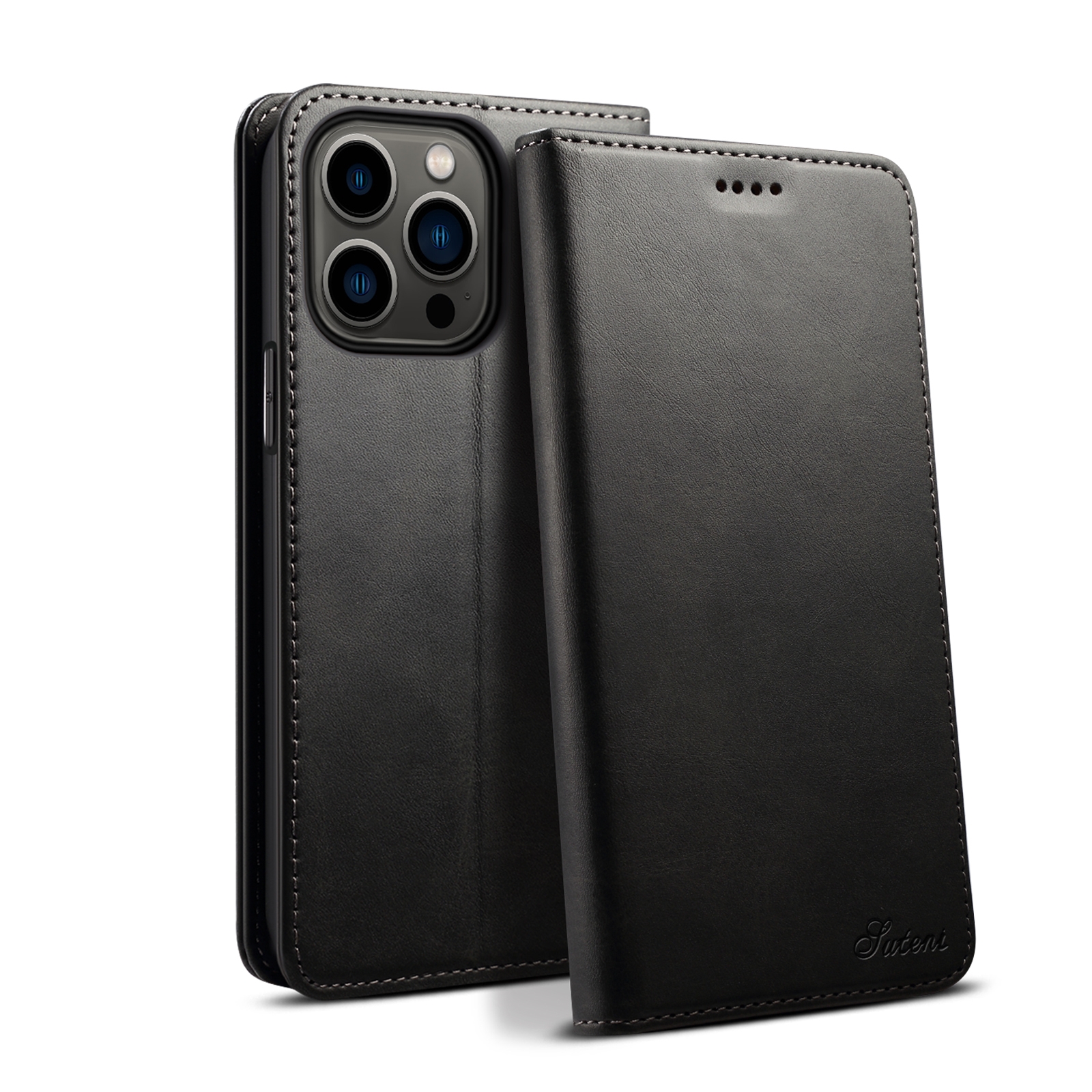 For iPhone 16 Pro Suteni Calf Texture Horizontal Flip Leather Phone Case(Black) For iPhone 16 Pro Suteni Calf Texture Horizontal Flip Leather Phone Case(Black)