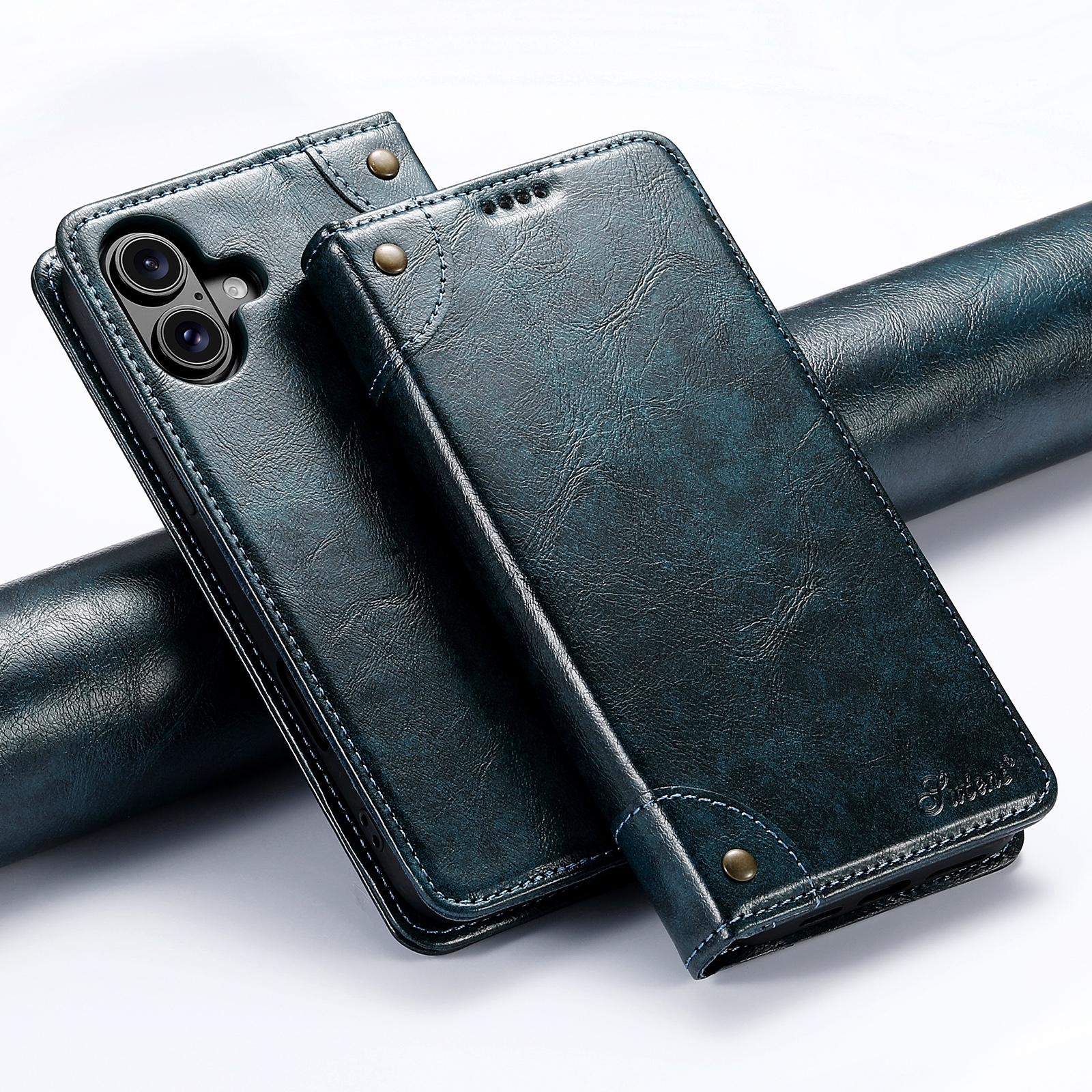 For iPhone 16 Suteni Baroque Calf Texture Buckle Wallet Leather Phone Case(Blue) For iPhone 16 Suteni Baroque Calf Texture Buckle Wallet Leather Phone Case(Blue)