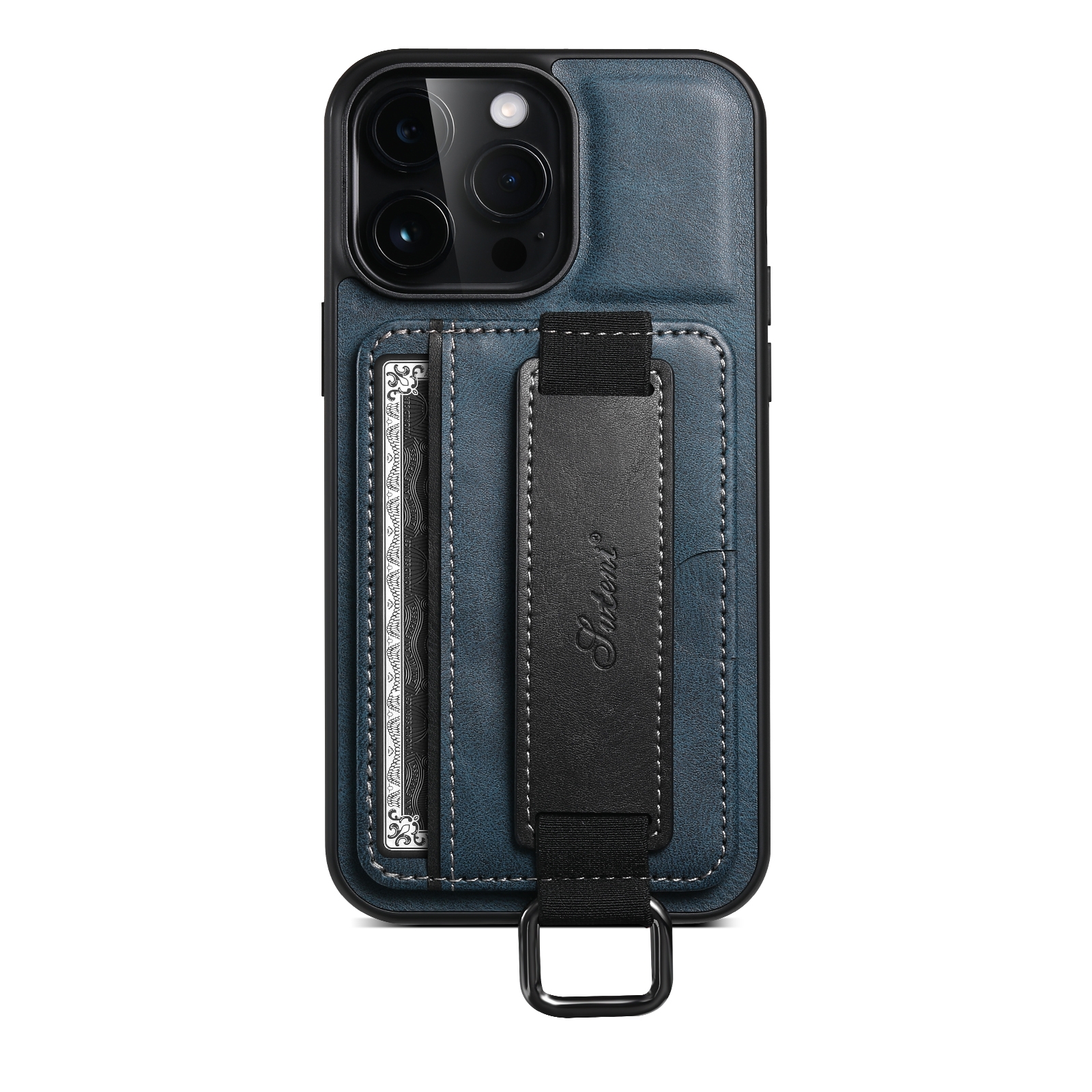 For iPhone 15 Pro Max Suteni H13 Card Wallet Wrist Strap Holder PU Phone Case(Blue) For iPhone 15 Pro Max Suteni H13 Card Wallet Wrist Strap Holder PU Phone Case(Blue)