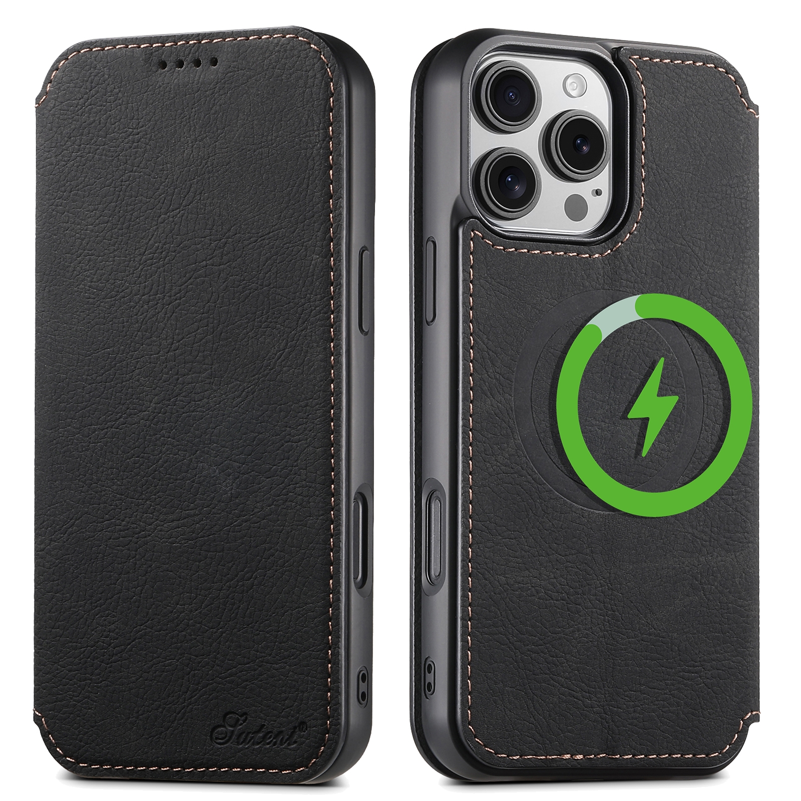 For iPhone 16 Pro Suteni J06 Retro Matte Litchi Texture Leather MagSafe Phone Case(Black)