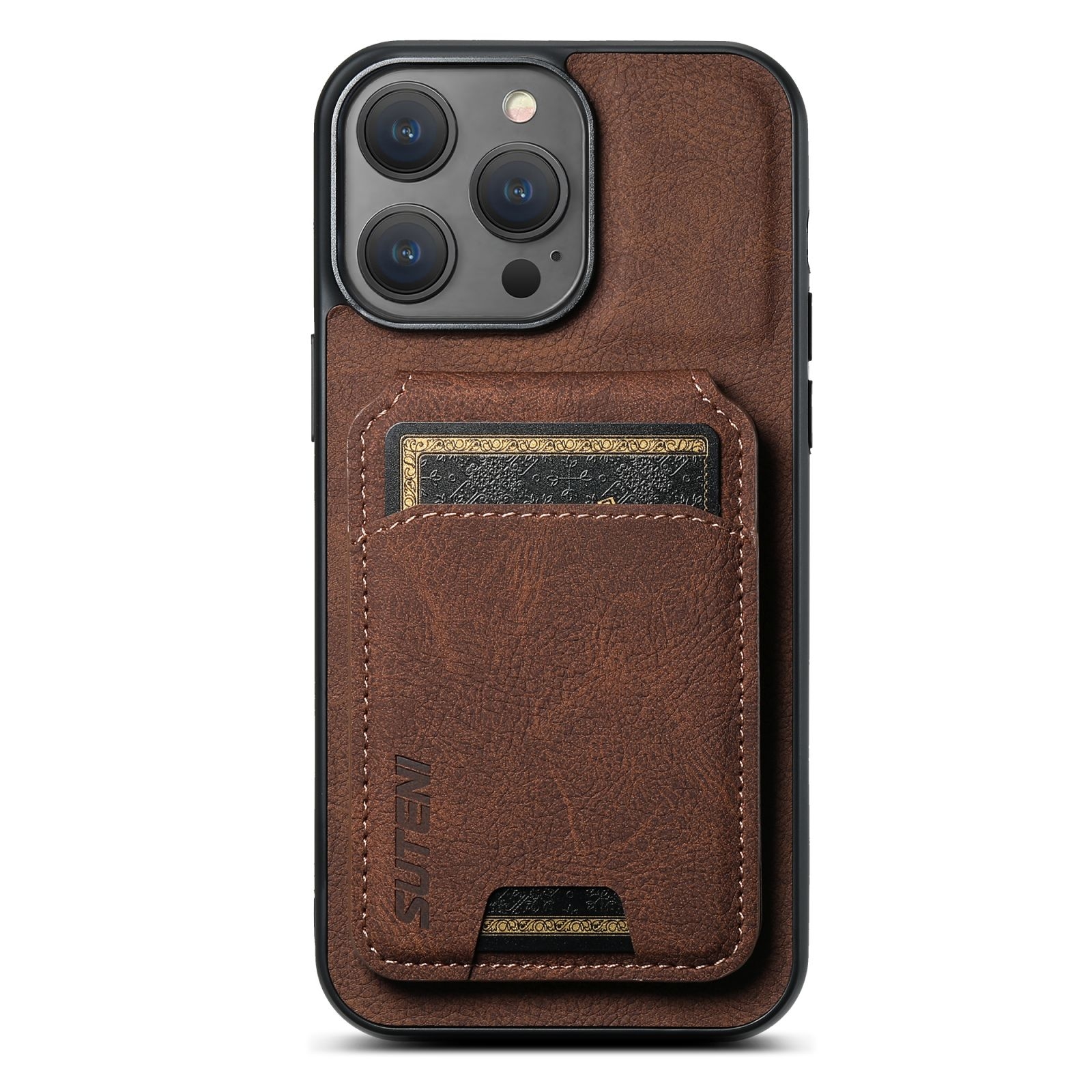 For iPhone 16 Pro Suteni H02 Litchi Leather Card Wallet Stand Back Phone Case(Brown) For iPhone 16 Pro Suteni H02 Litchi Leather Card Wallet Stand Back Phone Case(Brown)