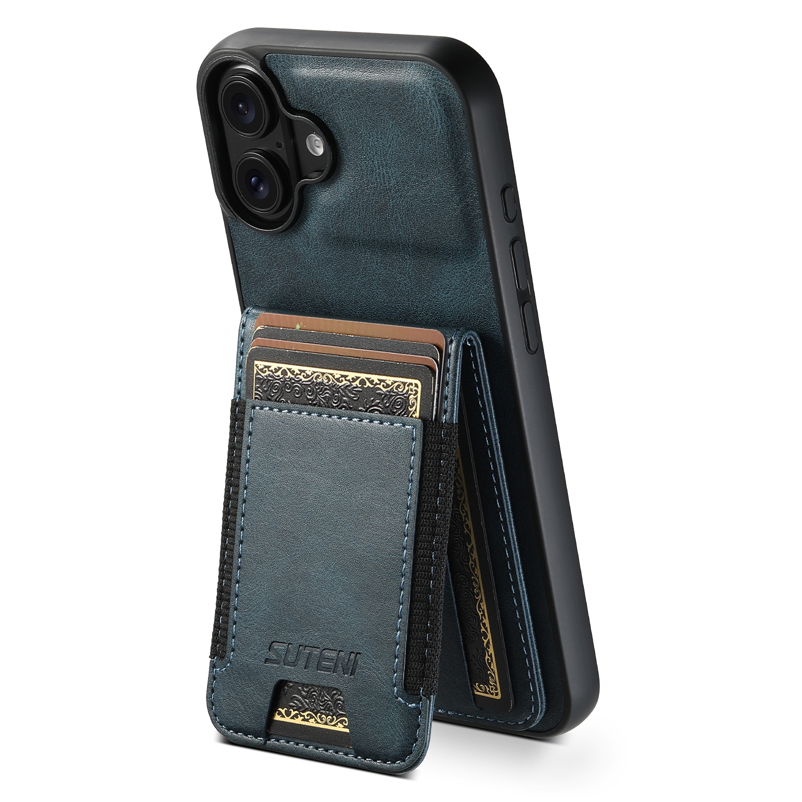 For iPhone 16 Plus Suteni H03 Oil Wax Leather Wallet Stand Back Phone Case(Blue) For iPhone 16 Plus Suteni H03 Oil Wax Leather Wallet Stand Back Phone Case(Blue)
