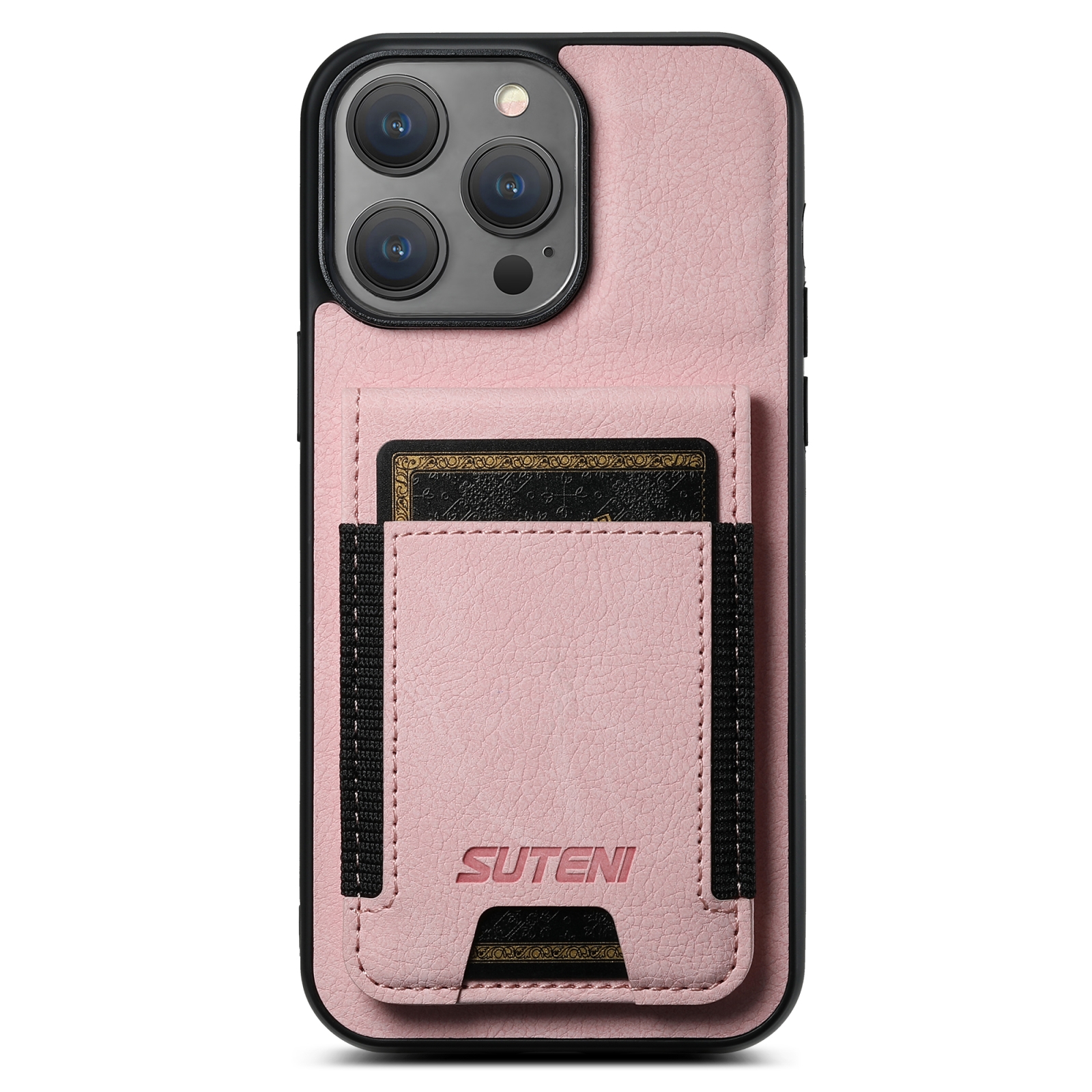 For iPhone 14 Pro Suteni H03 Litchi Leather Card Bag Stand Back Phone Case(Pink) For iPhone 14 Pro Suteni H03 Litchi Leather Card Bag Stand Back Phone Case(Pink)
