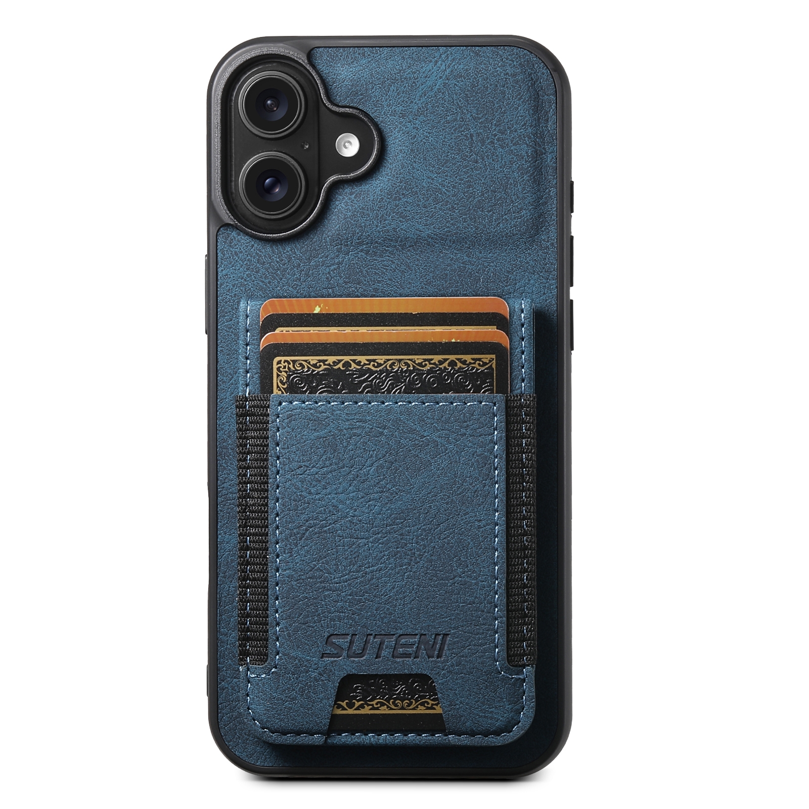 For iPhone 16 Plus Suteni H03 Litchi Leather Card Bag Stand Back Phone Case(Blue) For iPhone 16 Plus Suteni H03 Litchi Leather Card Bag Stand Back Phone Case(Blue)