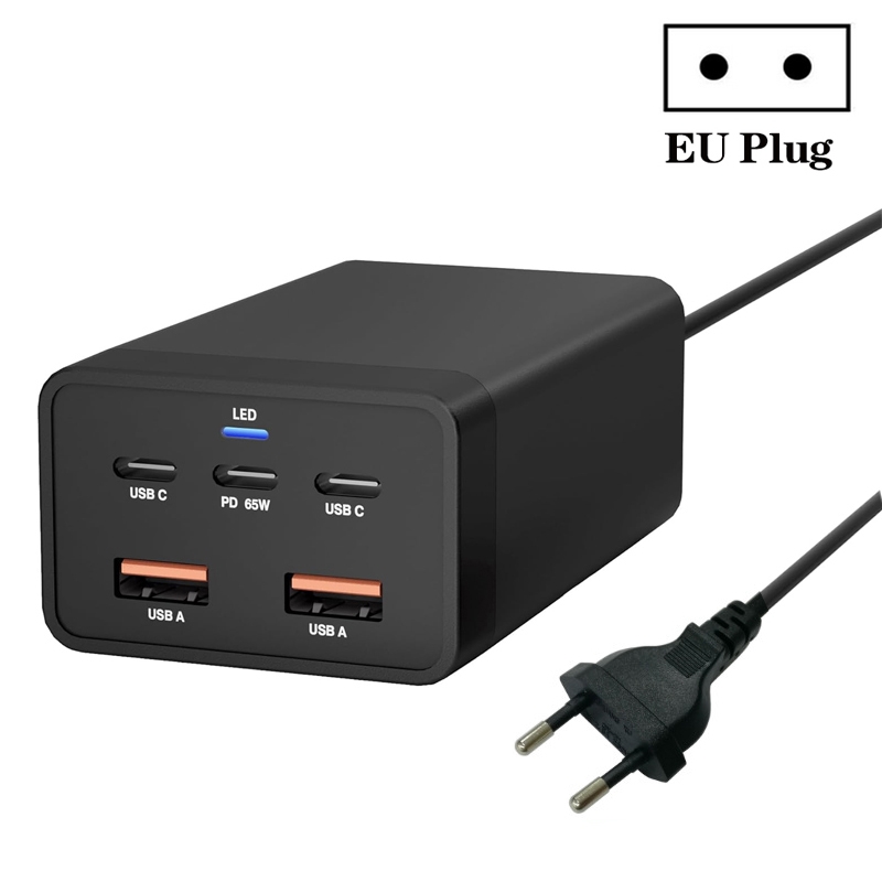 GAN 125W PD65W Dual Type-C + QC3.0 USB Multi Compatible Notebook Adapter EU Plug GAN 125W PD65W Dual Type-C + QC3.0 USB Multi Compatible Notebook Adapter EU Plug