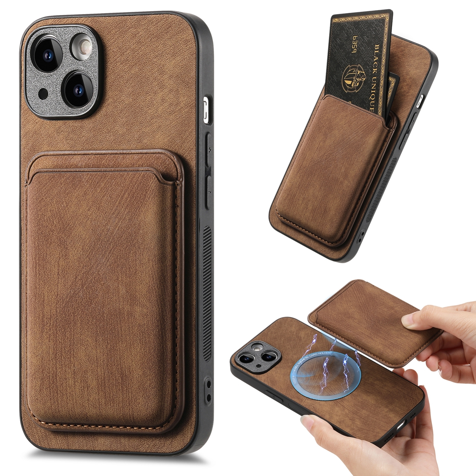 For iPhone 14 Plus Retro Leather Card Bag Magnetic Phone Case(Brown) For iPhone 14 Plus Retro Leather Card Bag Magnetic Phone Case(Brown)