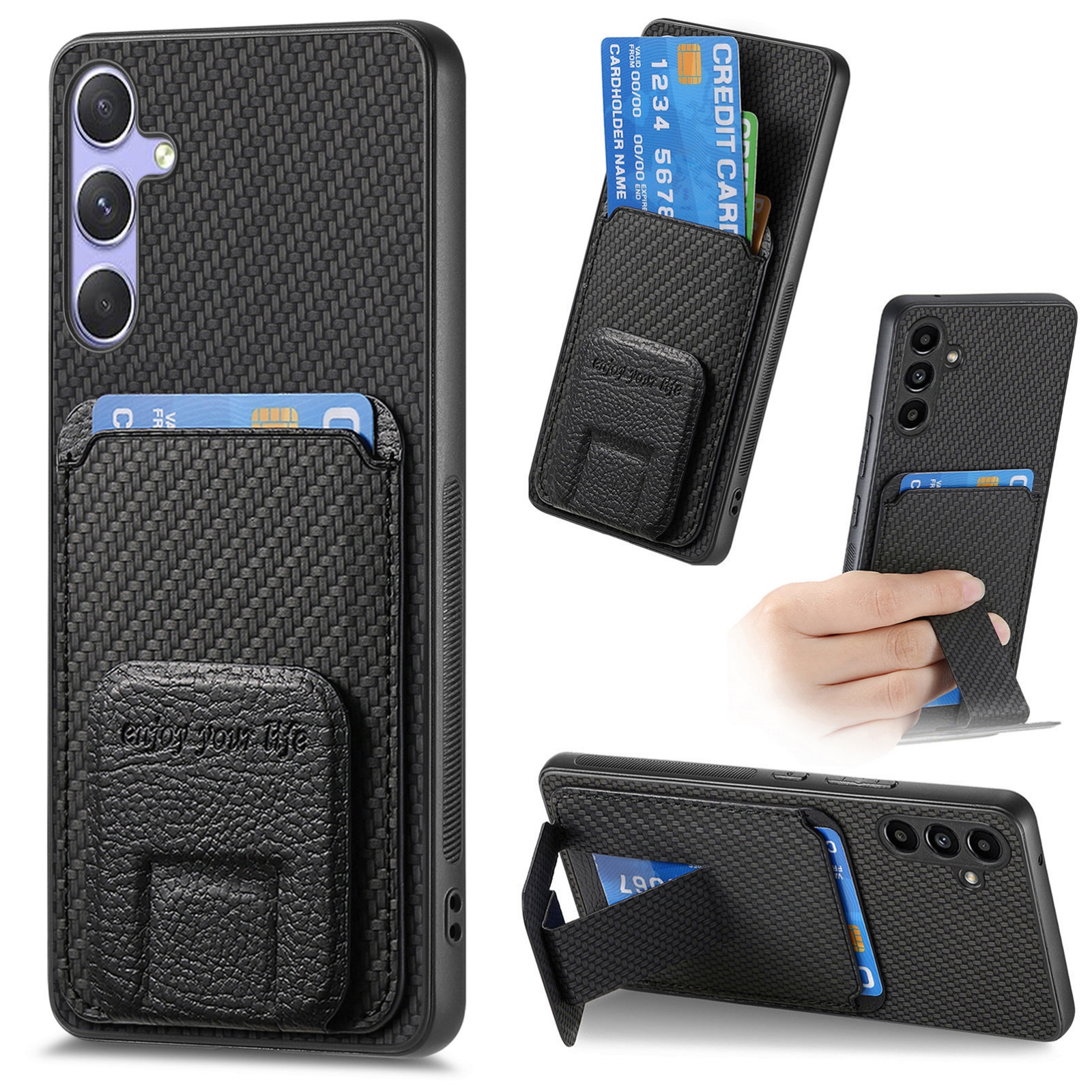 For Samsung Galaxy S25 Ultra 5G Carbon Fiber Card Bag Fold Stand Phone Case(Black) For Samsung Galaxy S25 Ultra 5G Carbon Fiber Card Bag Fold Stand Phone Case(Black)