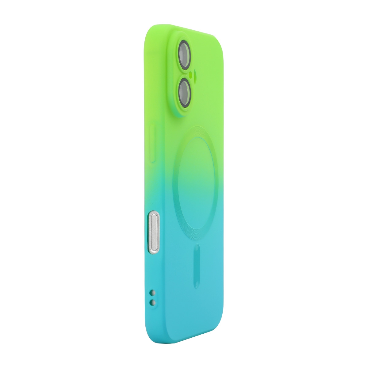 For iPhone 16 Plus ENKAY Hat-Prince MagSafe Rainbow Gradient Silicone Phone Case with Lens Film(Green Blue) For iPhone 16 Plus ENKAY Hat-Prince MagSafe Rainbow Gradient Silicone Phone Case with Lens Film(Green Blue)