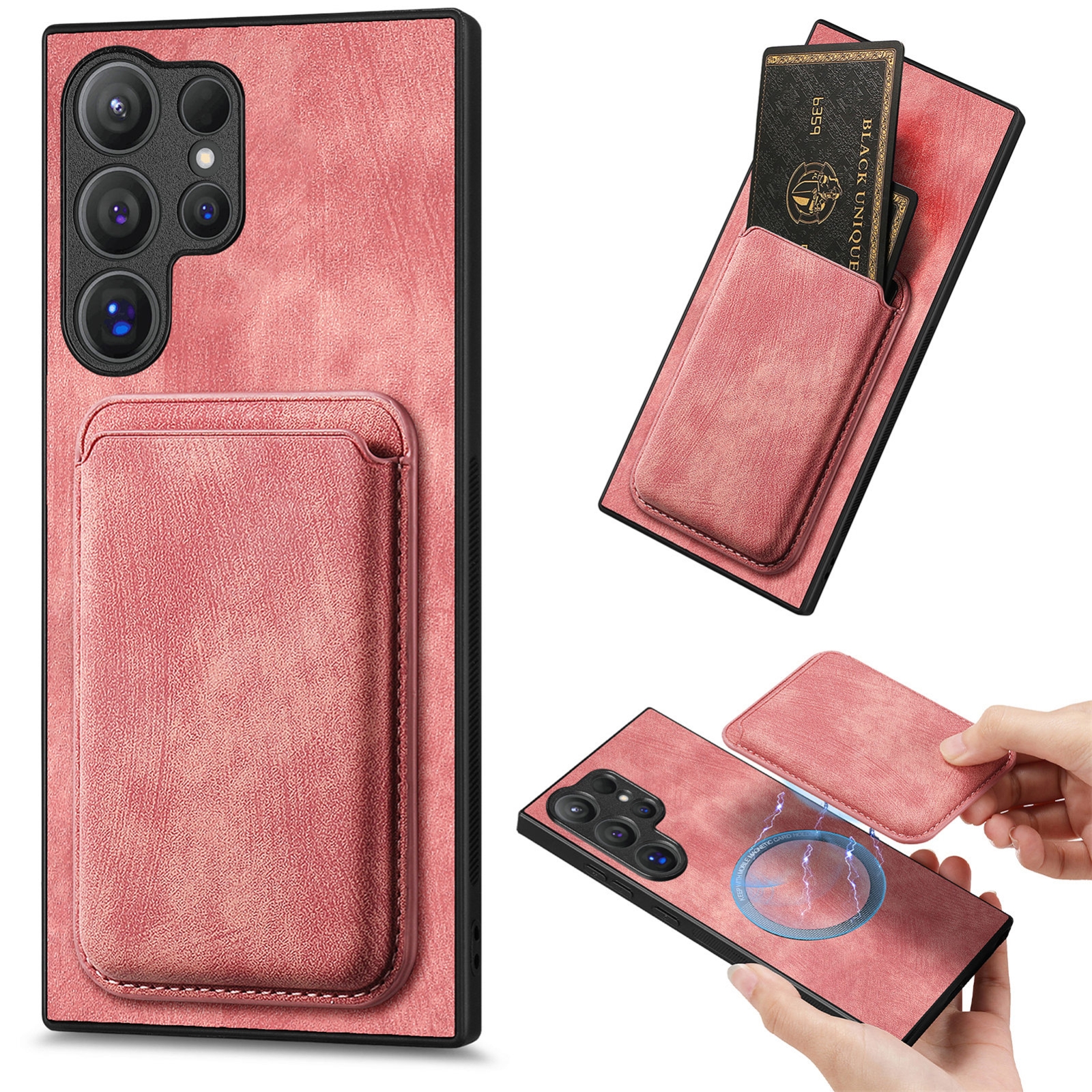 For Samsung Galaxy S24 Ultra 5G Retro Leather Card Bag Magnetic Phone Case(Pink) For Samsung Galaxy S24 Ultra 5G Retro Leather Card Bag Magnetic Phone Case(Pink)