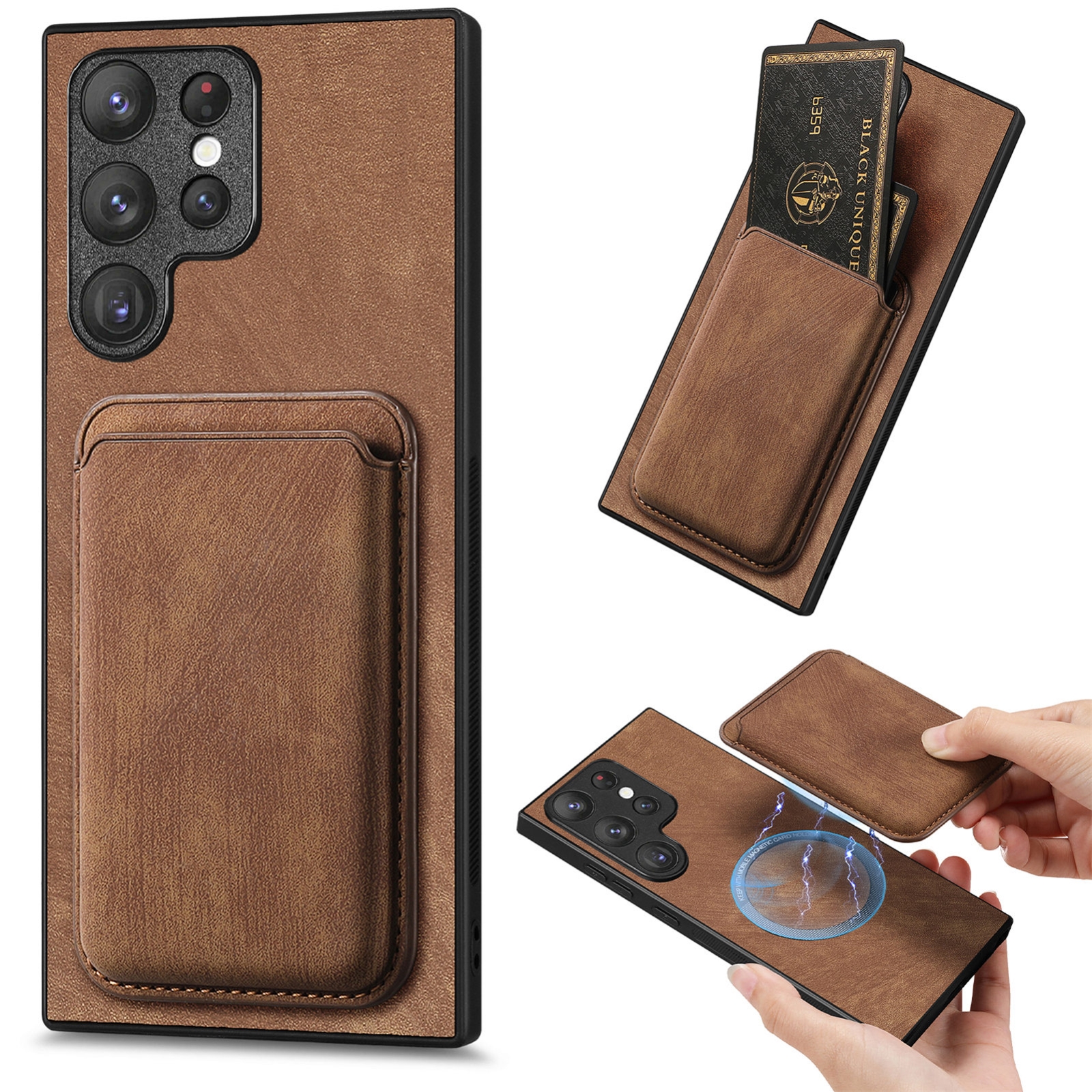 For Samsung Galaxy S22 Ultra 5G Retro Leather Card Bag Magnetic Phone Case(Brown) For Samsung Galaxy S22 Ultra 5G Retro Leather Card Bag Magnetic Phone Case(Brown)