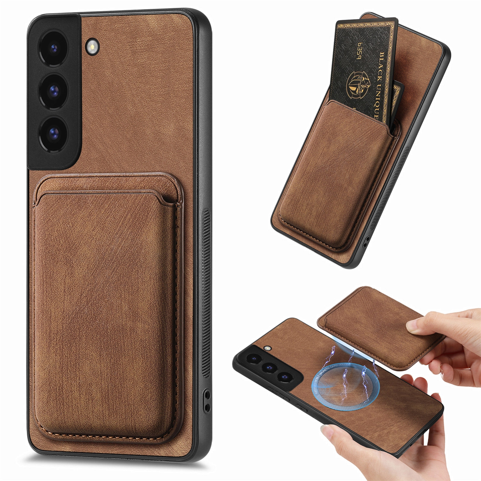 For Samsung Galaxy S22 5G Retro Leather Card Bag Magnetic Phone Case(Brown) For Samsung Galaxy S22 5G Retro Leather Card Bag Magnetic Phone Case(Brown)