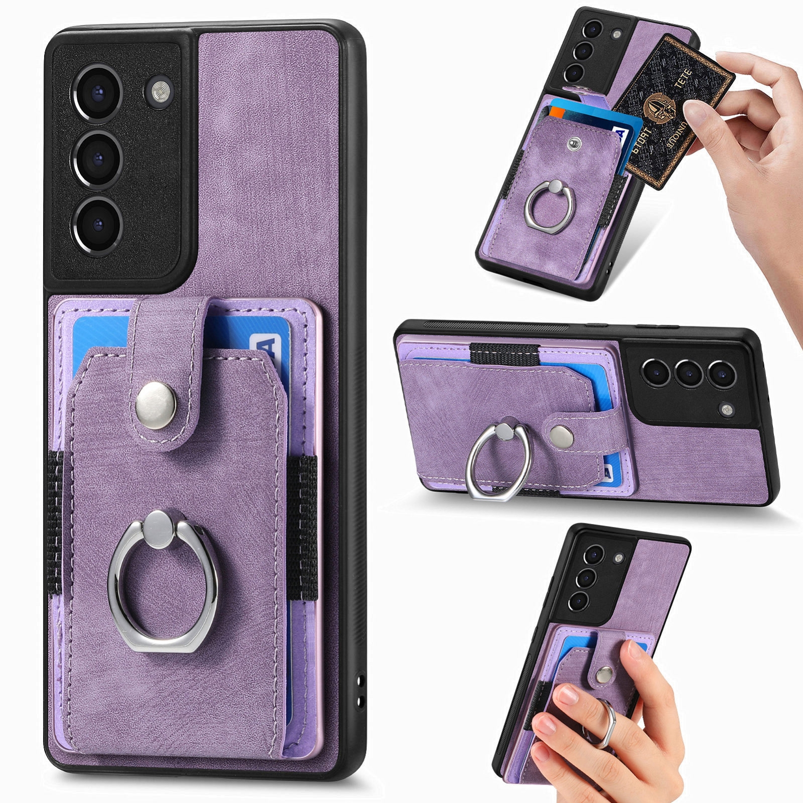 For Samsung Galaxy S21 5G Retro Skin-feel Ring Card Wallet Phone Case(Purple) For Samsung Galaxy S21 5G Retro Skin-feel Ring Card Wallet Phone Case(Purple)