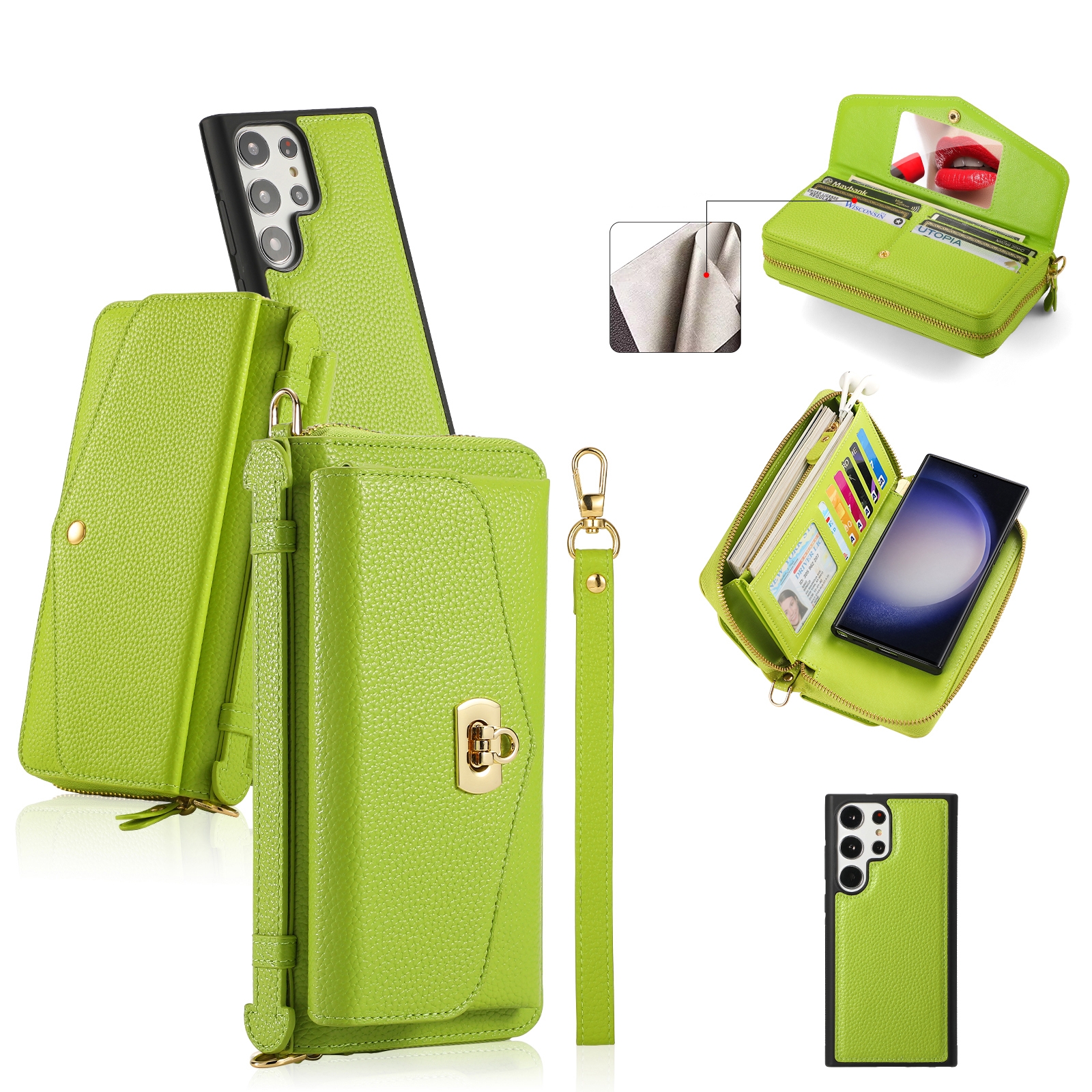 For Samsung Galaxy S23+ 5G Crossbody Multi-functional Zipper Wallet Litchi Leather Phone Case(Green)