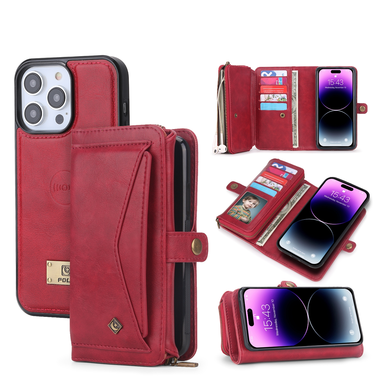 For iPhone 14 Multi-functional Zipper Wallet Leather Phone Case(Red) For iPhone 14 Multi-functional Zipper Wallet Leather Phone Case(Red)
