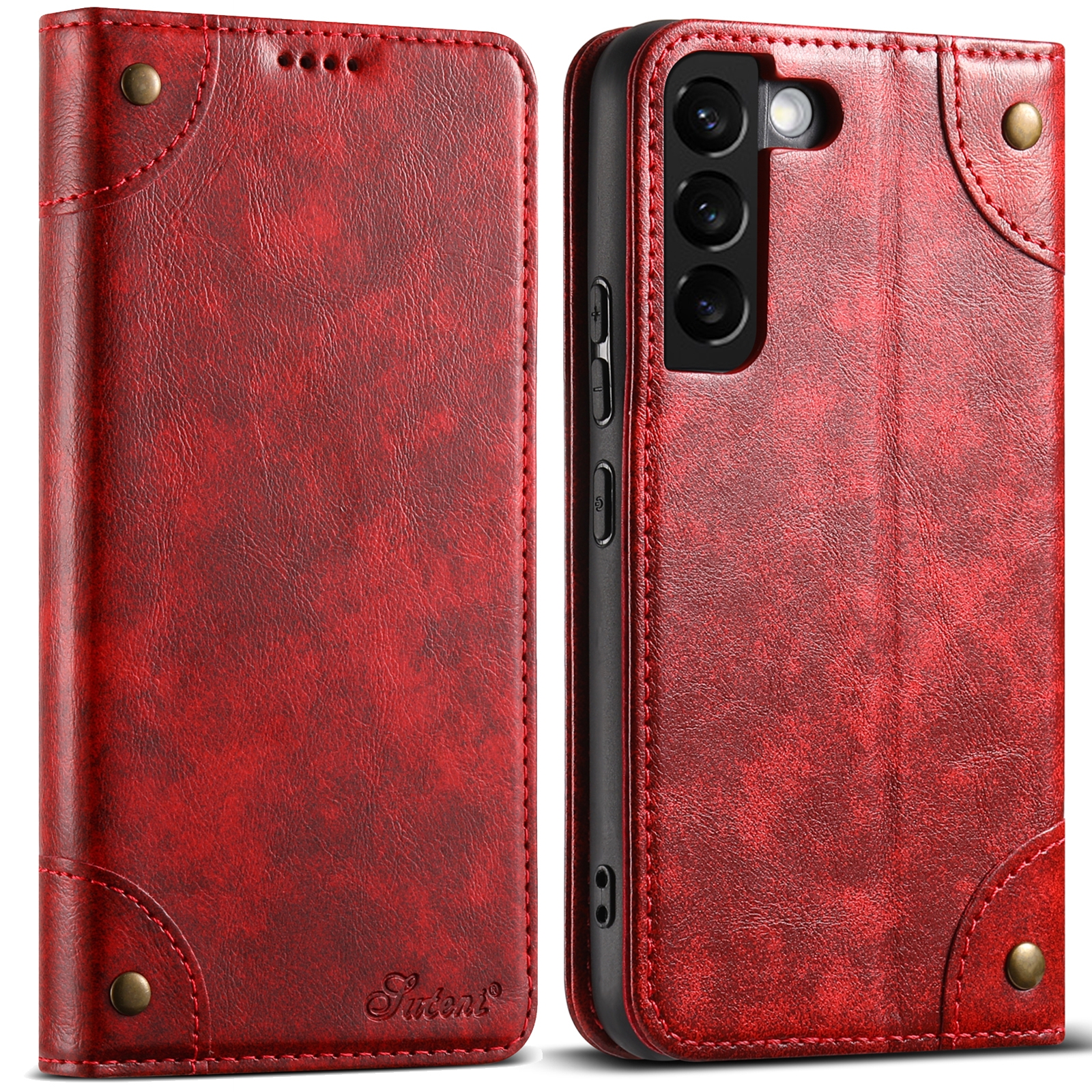 For Samsung Galaxy S22 5G Suteni Baroque Calf Texture Buckle Wallet Leather Phone Case(Red) For Samsung Galaxy S22 5G Suteni Baroque Calf Texture Buckle Wallet Leather Phone Case(Red)