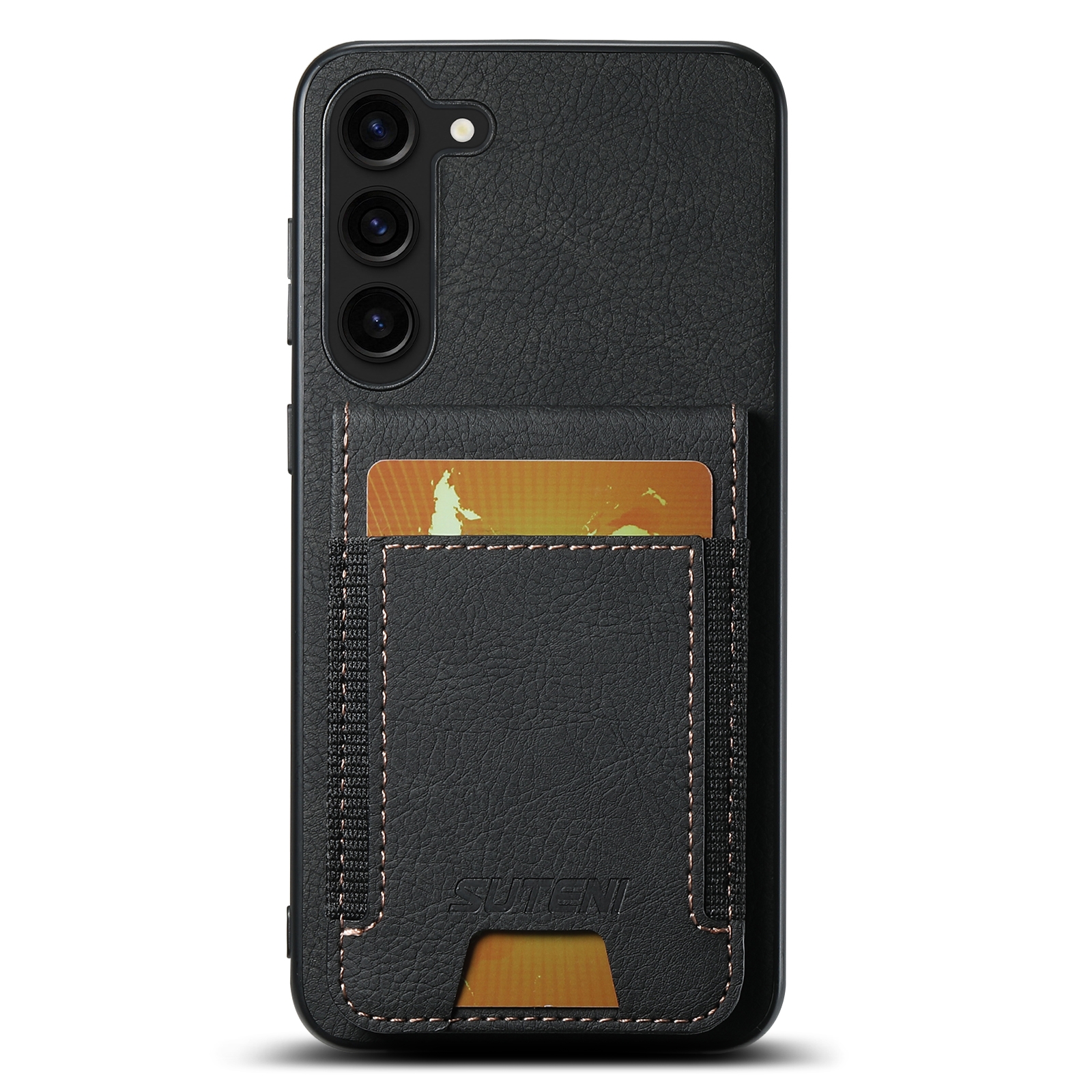 For Samsuny Galaxy S22+ 5G Suteni H03 Litchi Leather Card Bag Stand Back Phone Case(Black) For Samsuny Galaxy S22+ 5G Suteni H03 Litchi Leather Card Bag Stand Back Phone Case(Black)