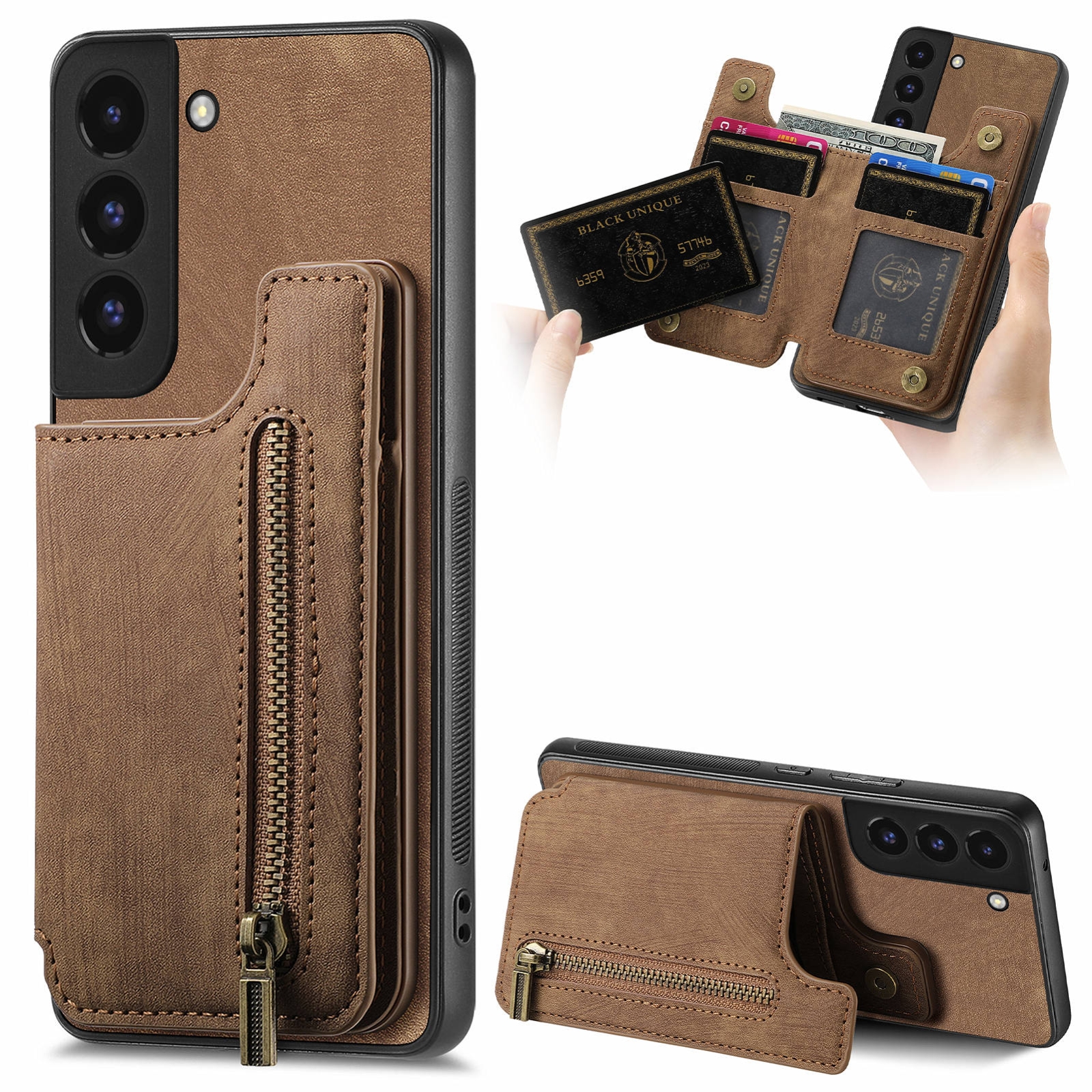 For Samsung Galaxy S22+ 5G Retro Leather Zipper Wallet Back Phone Case(Brown) For Samsung Galaxy S22+ 5G Retro Leather Zipper Wallet Back Phone Case(Brown)