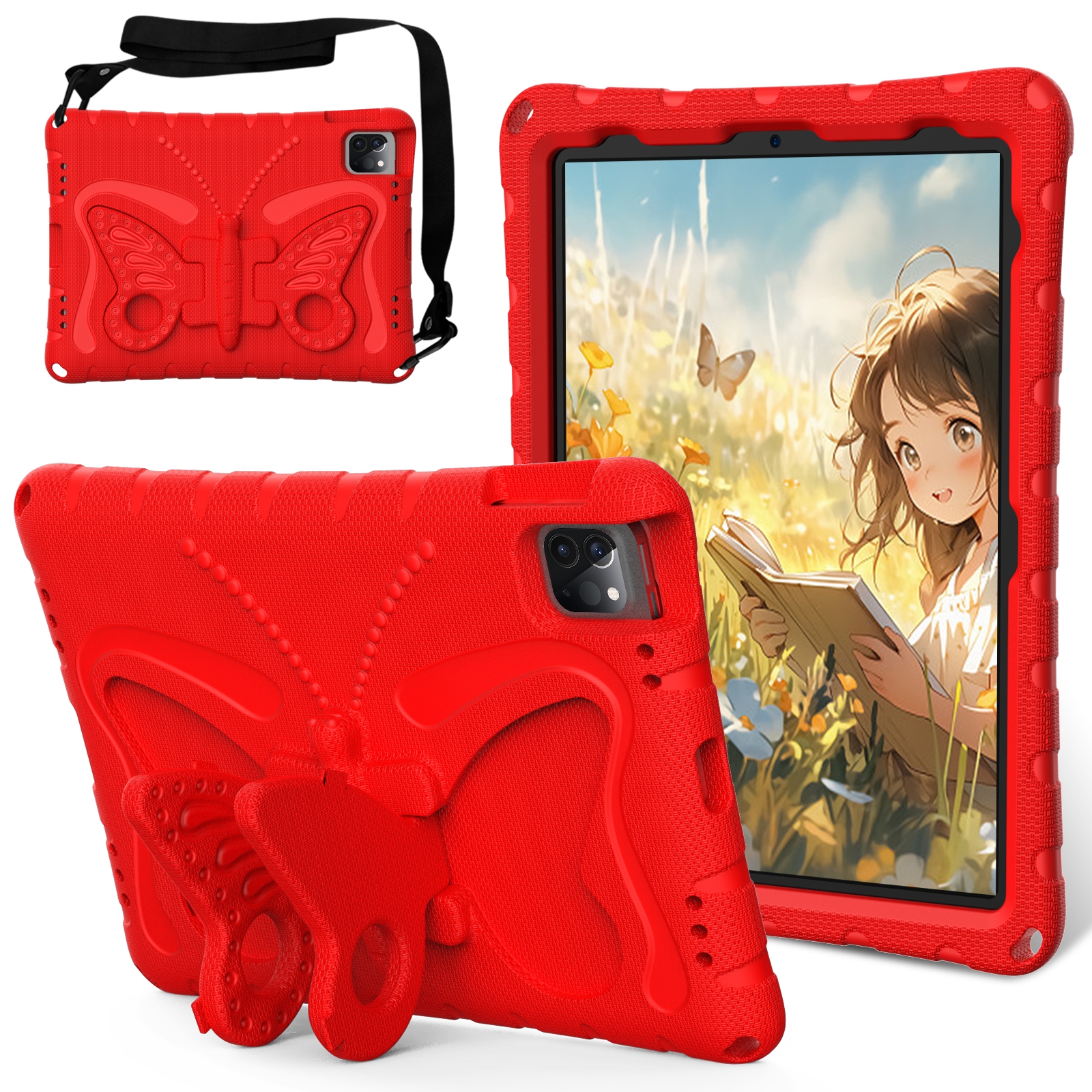 For iPad Air 11 2024 Butterfly Bracket EVA Shockproof Tablet Case(Red) For iPad Air 11 2024 Butterfly Bracket EVA Shockproof Tablet Case(Red)