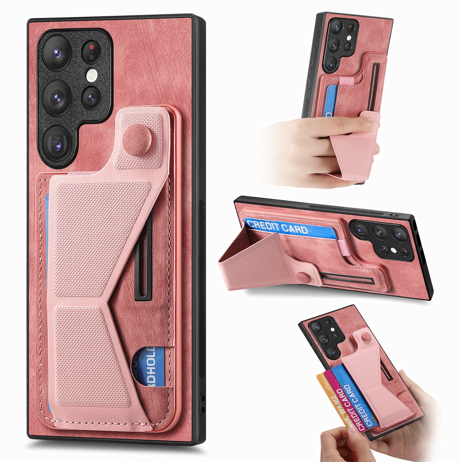 For Samsung Galaxy S23 Ultra 5G II K-shaped Slide Holder Card Slot Phone Case(Pink)