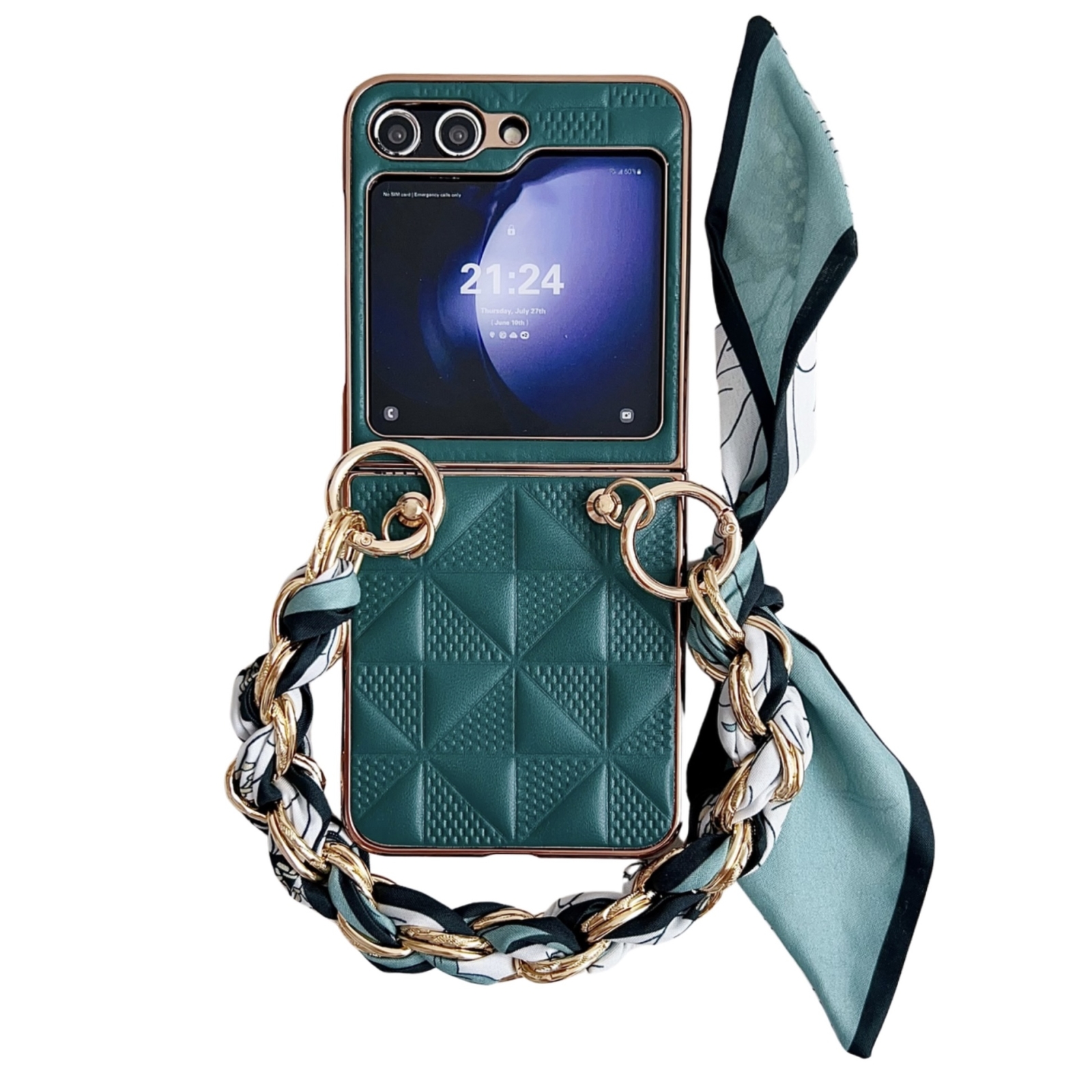 For Samsung Galaxy Z Flip5 Checkered Scarf Bracelet Phone Case(Green) For Samsung Galaxy Z Flip5 Checkered Scarf Bracelet Phone Case(Green)