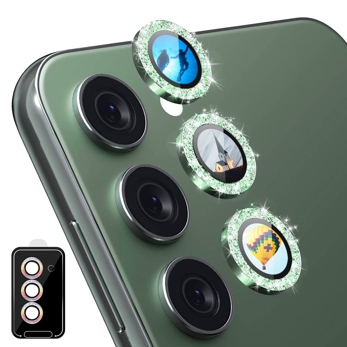 For Samsung Galaxy S23 5G/ S23+ 5G ENKAY Hat-Prince AR 9H Rear Lens Glitter Aluminium Alloy Tempered Glass Film(Green) For Samsung Galaxy S23 5G/ S23+ 5G ENKAY Hat-Prince AR 9H Rear Lens Glitter Aluminium Alloy Tempered Glass Film(Green)