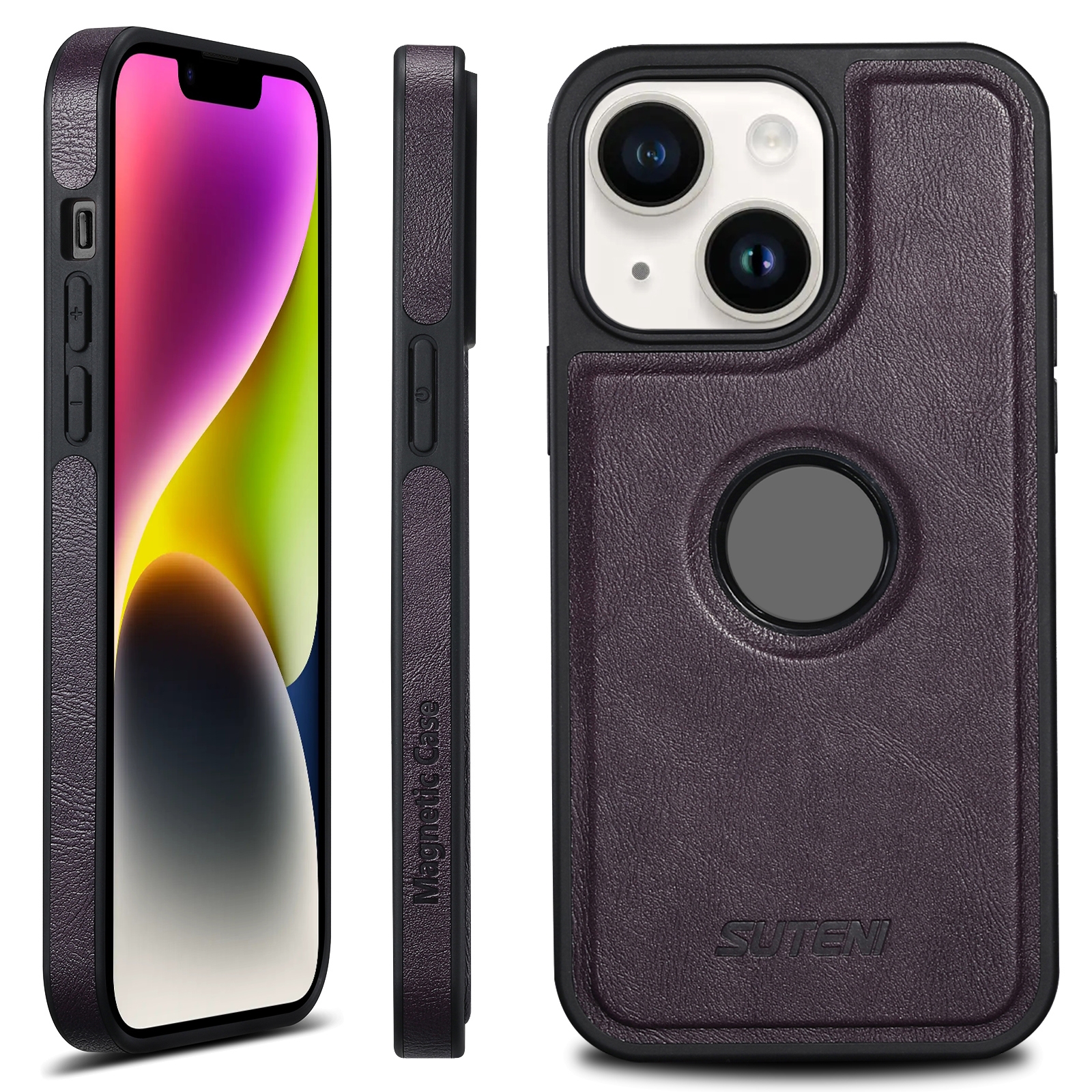 For iPhone 14 Suteni G1 Magsafe Leather Back Phone Case(Purple)