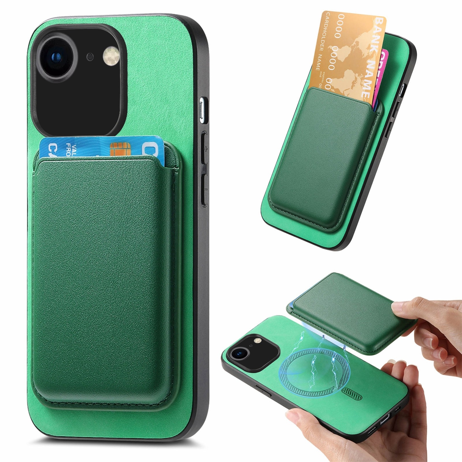 For iPhone 7 / 8 / SE 2022 Retro Magsafe Card Bag PU Back Cover Phone Case(Green) For iPhone 7 / 8 / SE 2022 Retro Magsafe Card Bag PU Back Cover Phone Case(Green)