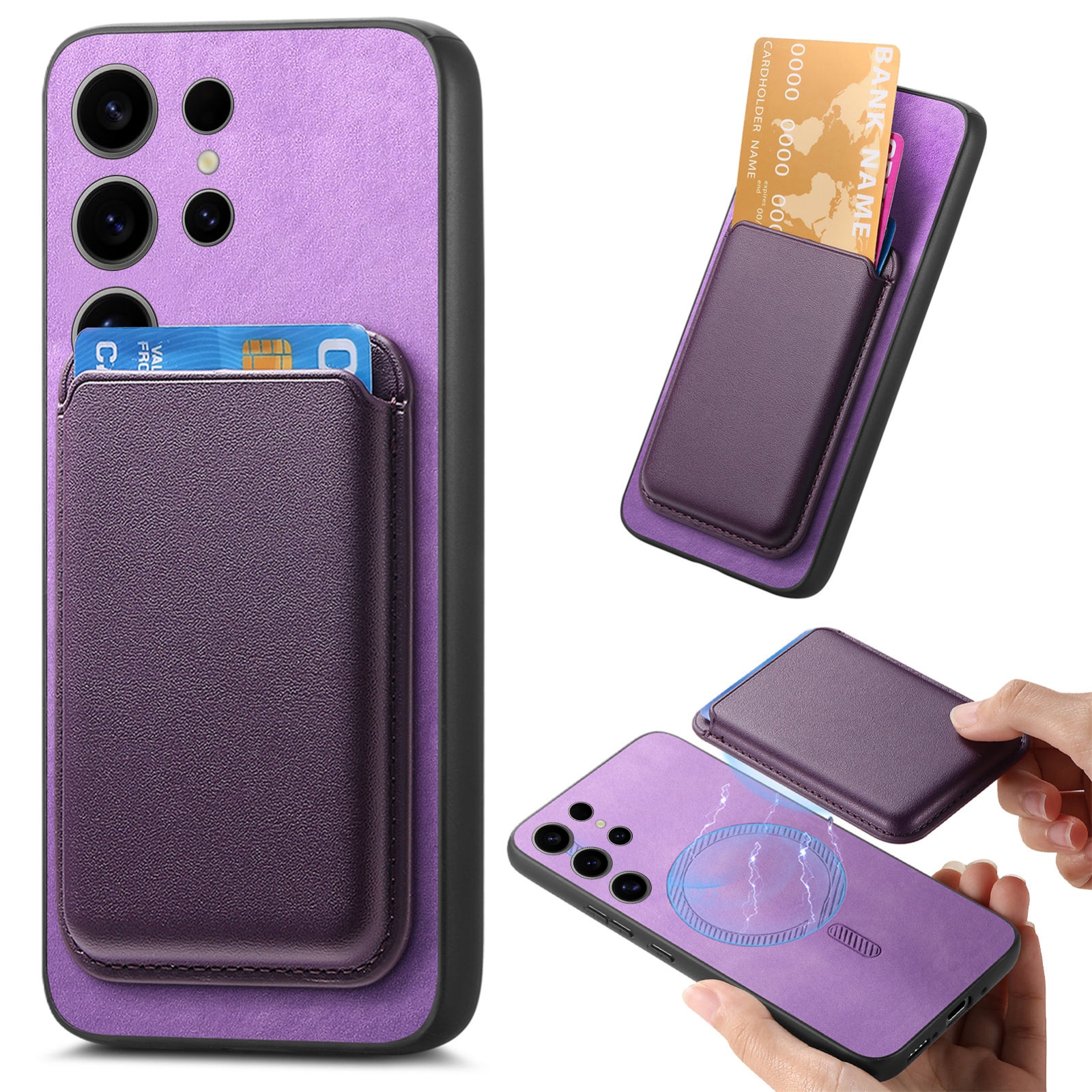 For Samsung Galaxy S24 Ultra 5G Retro Magsafe Card Bag PU Back Cover Phone Case(Purple) For Samsung Galaxy S24 Ultra 5G Retro Magsafe Card Bag PU Back Cover Phone Case(Purple)