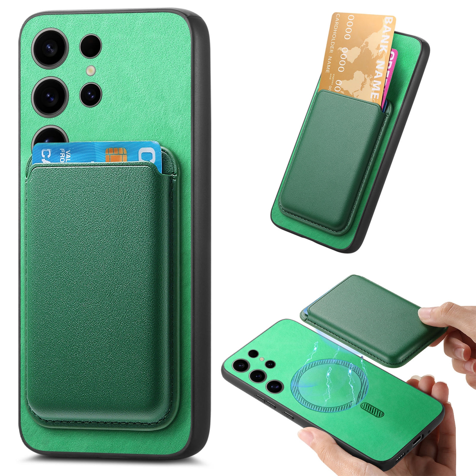 For Samsung Galaxy S23 Ultra 5G Retro Magsafe Card Bag PU Back Cover Phone Case(Green) For Samsung Galaxy S23 Ultra 5G Retro Magsafe Card Bag PU Back Cover Phone Case(Green)