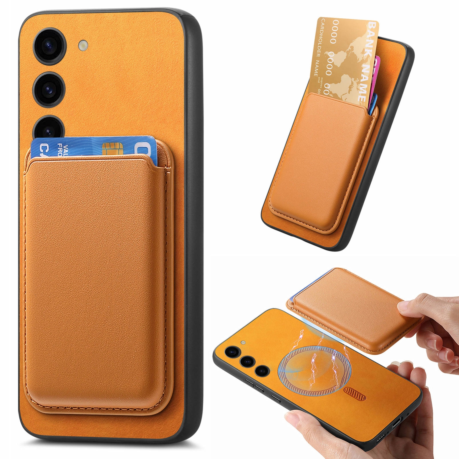 For Samsung Galaxy S23+ 5G Retro Magsafe Card Bag PU Back Cover Phone Case(Yellow) For Samsung Galaxy S23+ 5G Retro Magsafe Card Bag PU Back Cover Phone Case(Yellow)
